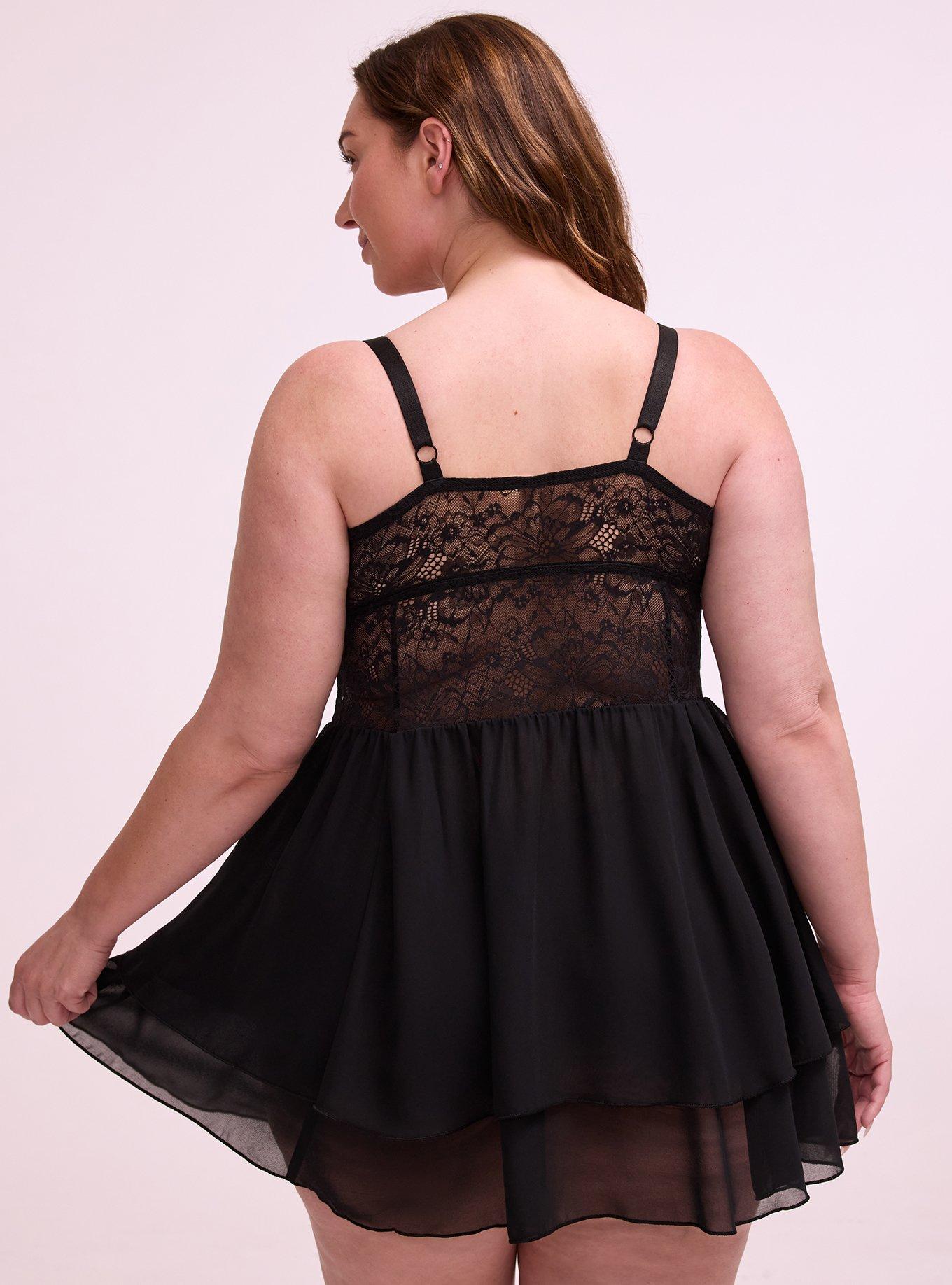 Nightfall Chiffon & Lace Wire-Free Lingerie Dress, RICH BLACK, alternate