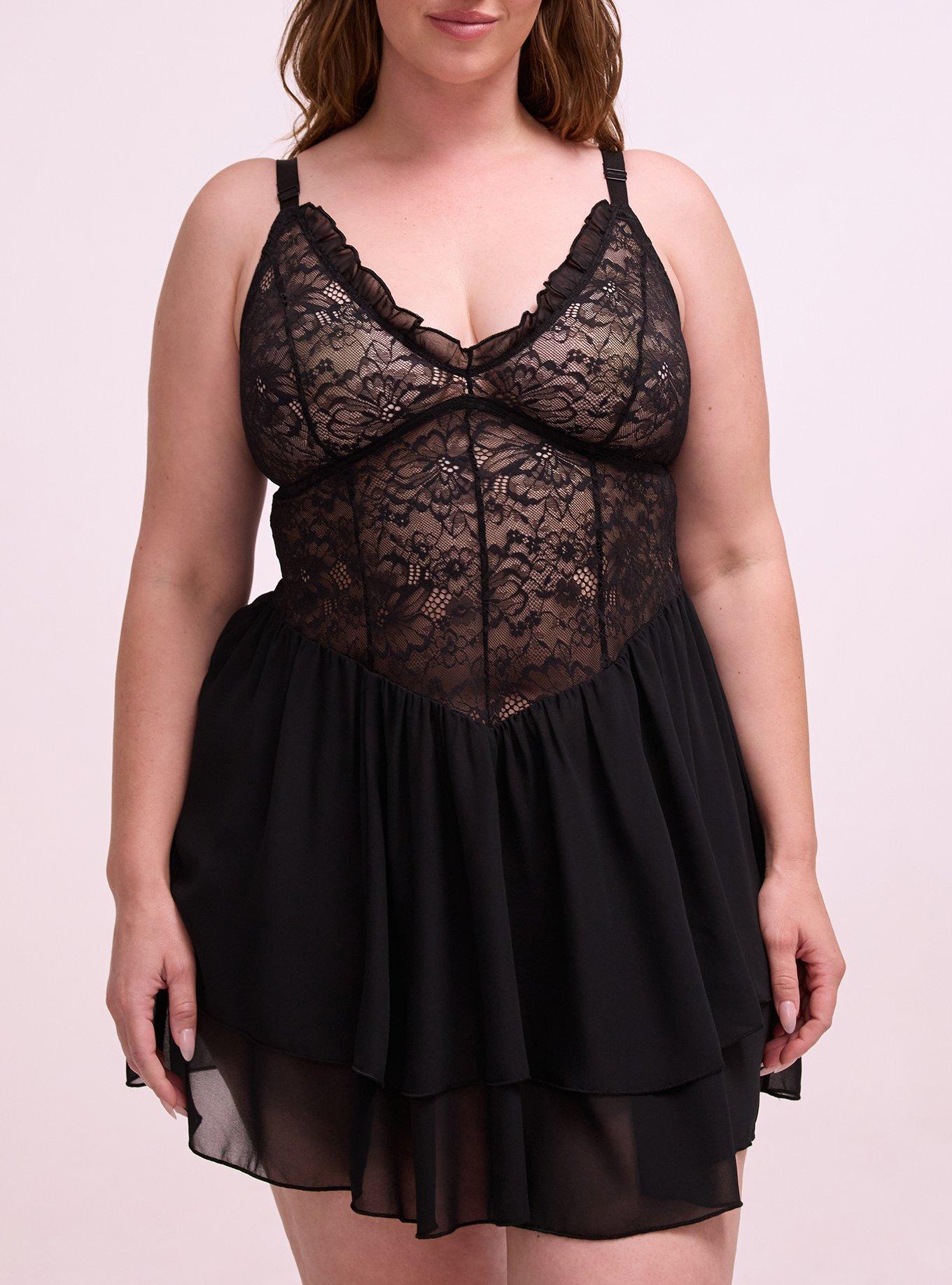 Nightfall Chiffon & Lace Wire-Free Lingerie Dress, RICH BLACK, alternate
