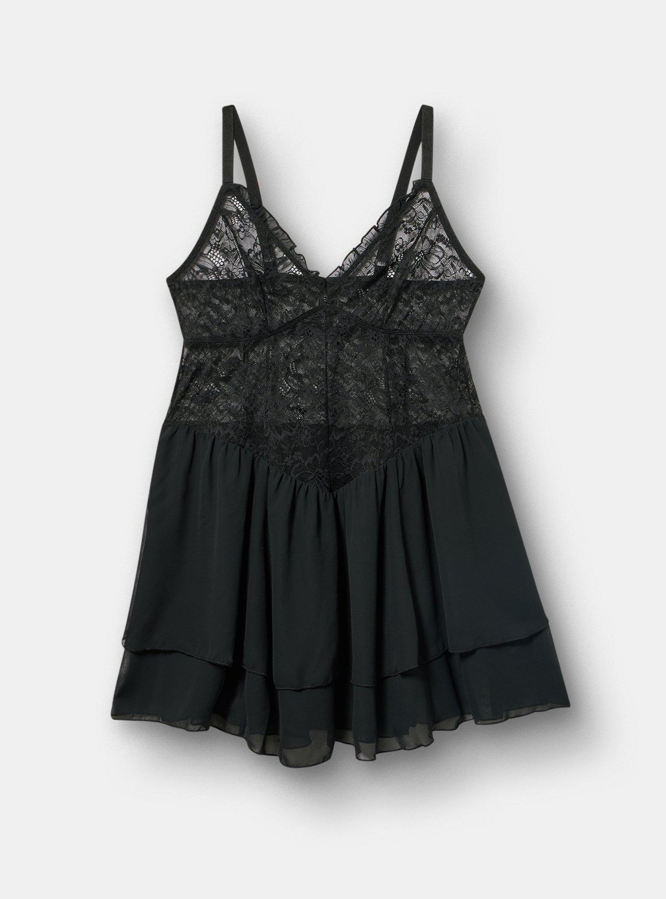 Plus Size - Nightfall Chiffon & Lace Wire-Free Lingerie Dress - Torrid