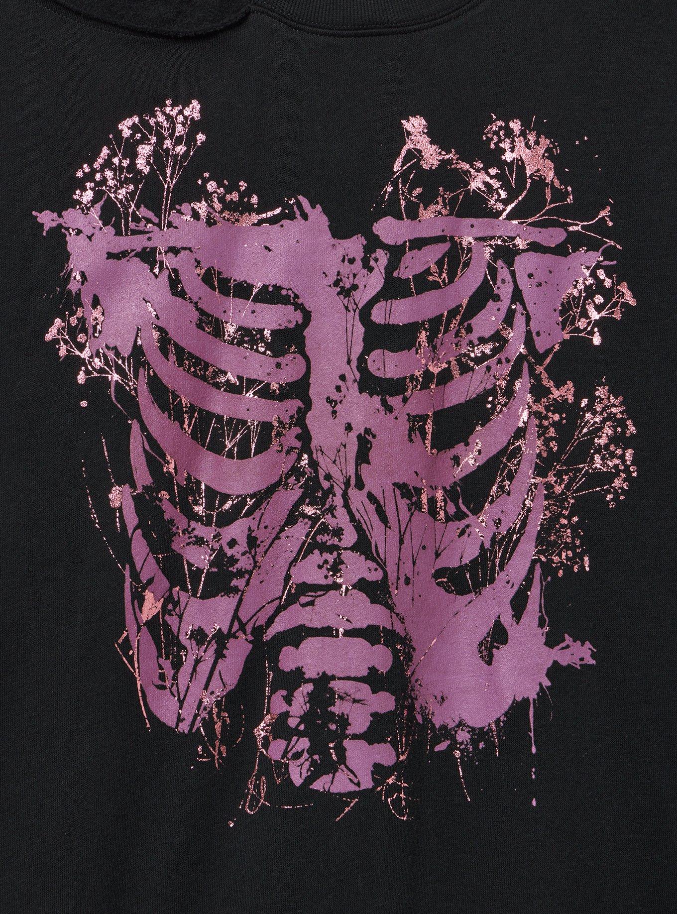 Classic Cozy Fleece Cutout Sweatshirt, GRUNGE RIBCAGE DEEP BLACK, alternate