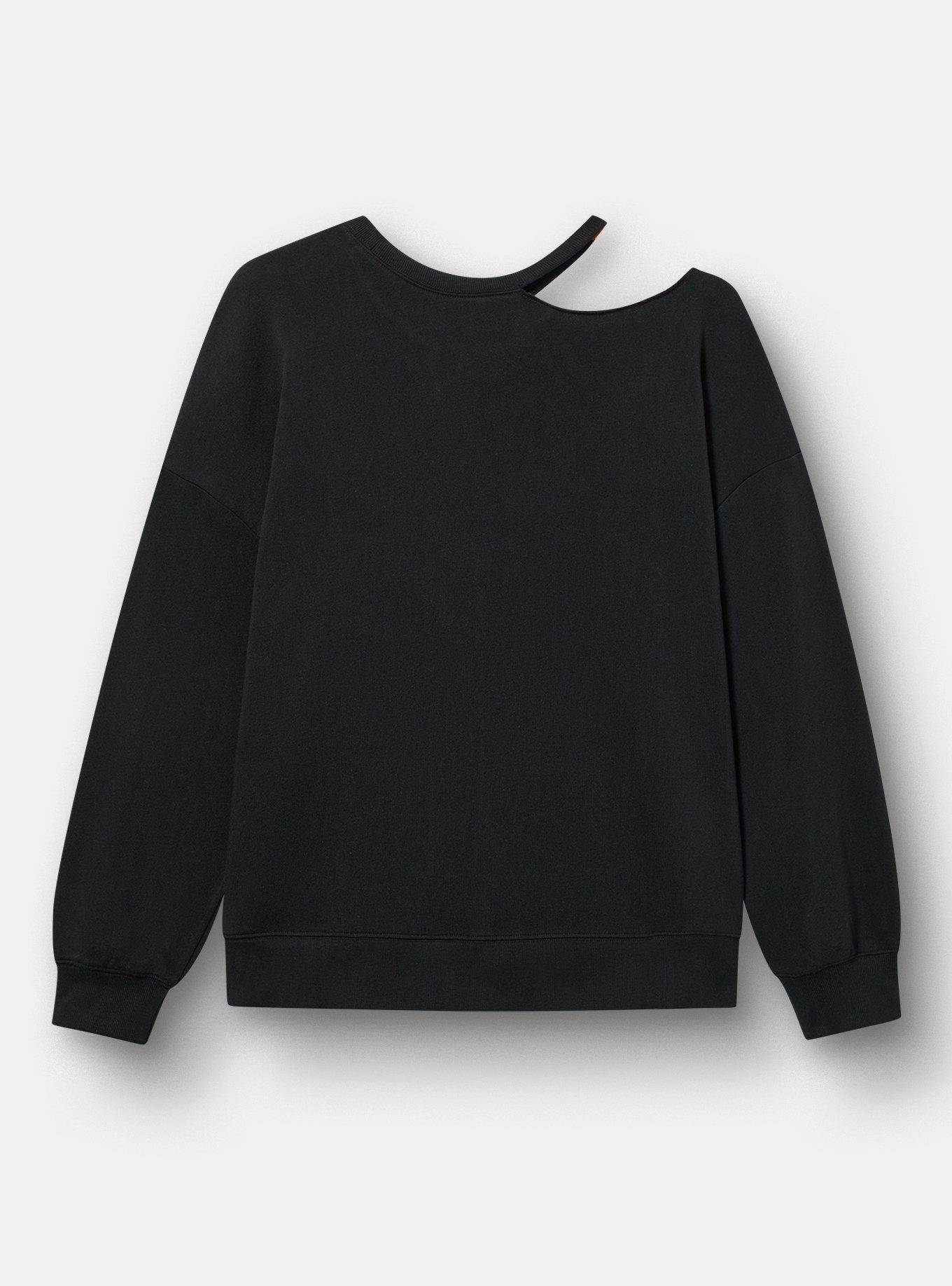 Classic Cozy Fleece Cutout Sweatshirt, GRUNGE RIBCAGE DEEP BLACK, alternate