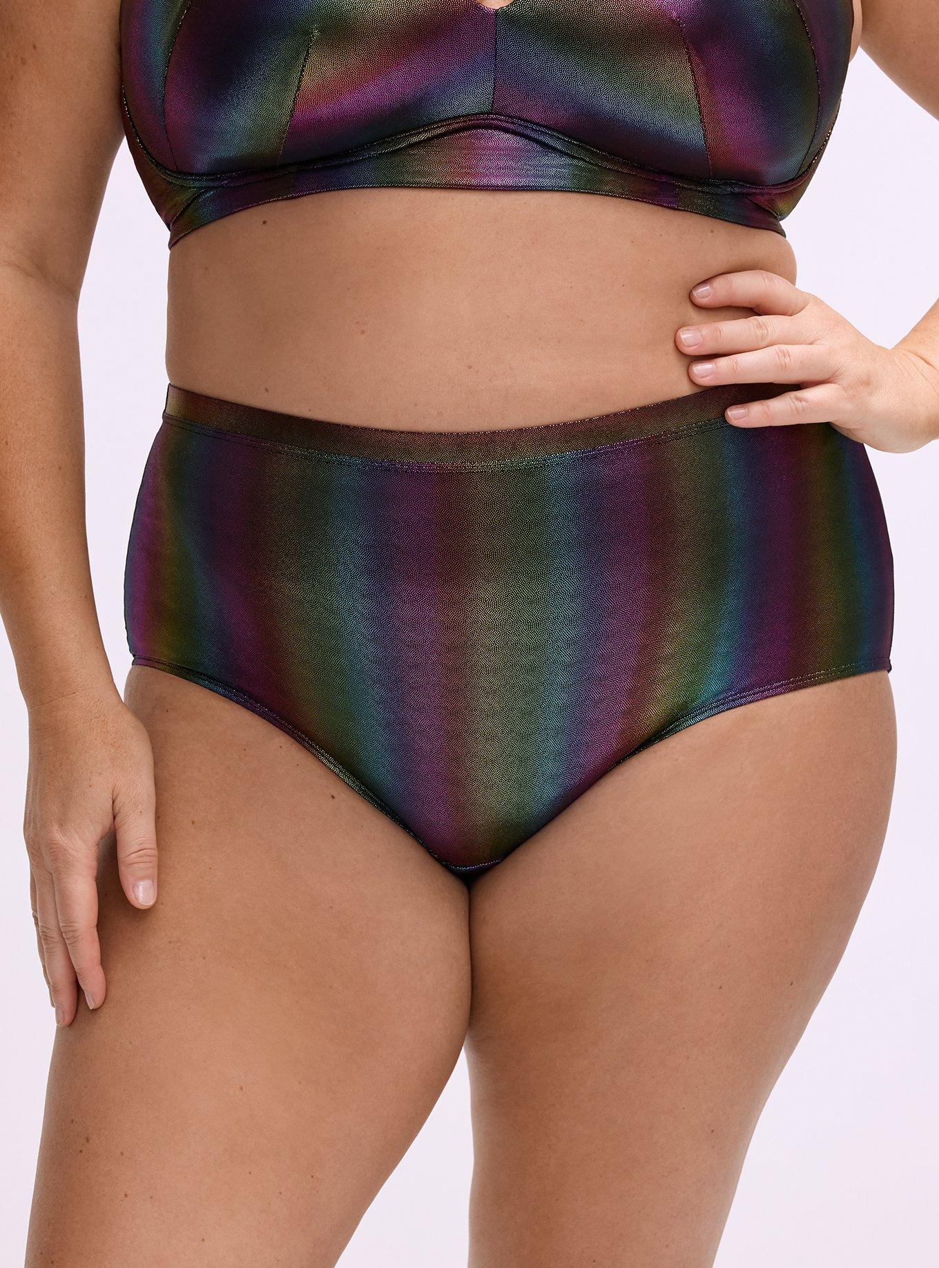 Plus Size Second Skin Mid-Rise Brief Panty, RAINBOW FOIL, alternate