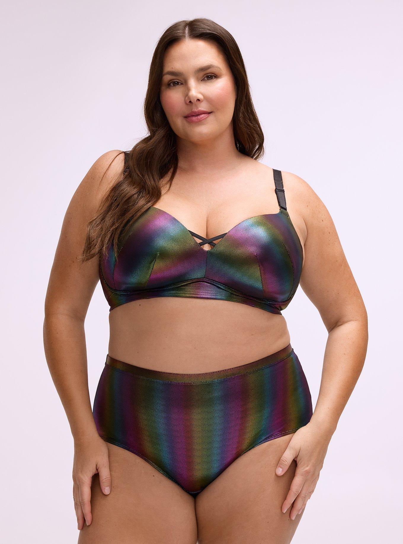 Plus Size Second Skin Mid-Rise Brief Panty, RAINBOW FOIL, hi-res