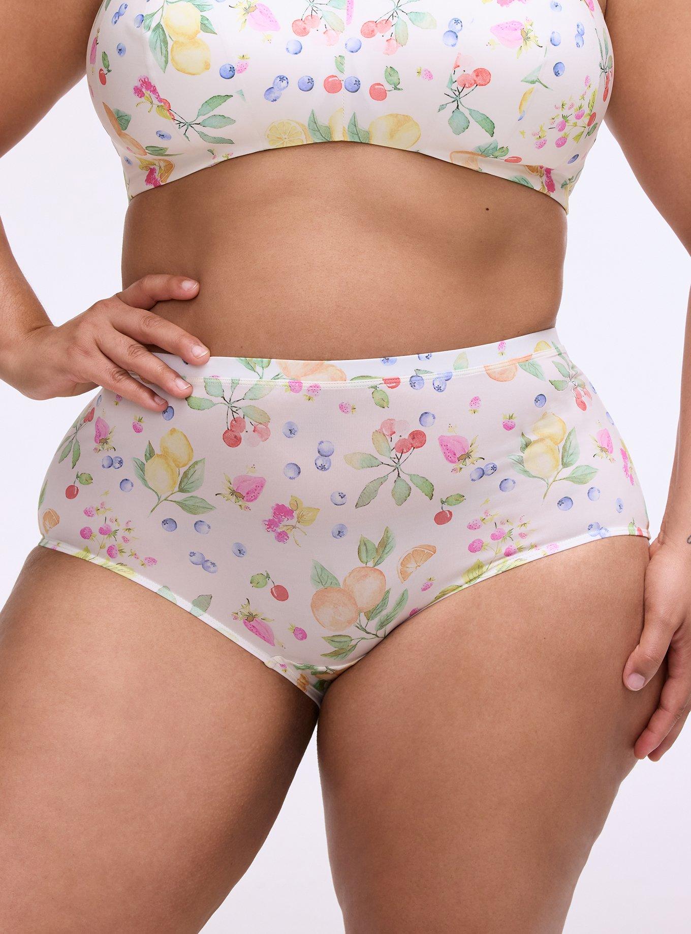 Plus Size Second Skin Mid-Rise Brief Panty, FRUIT BASKET MULTI, alternate