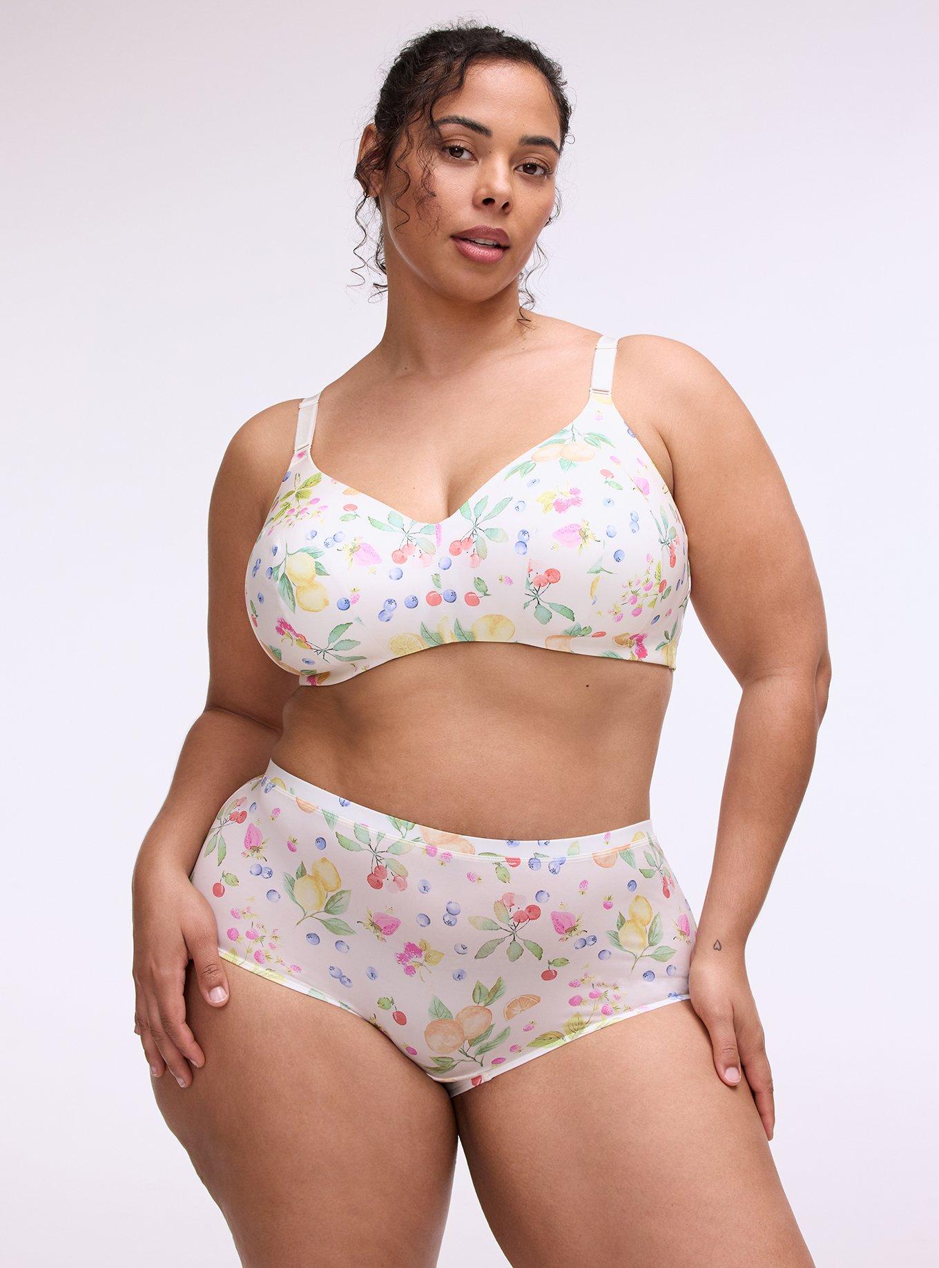 Plus Size Second Skin Mid-Rise Brief Panty, FRUIT BASKET MULTI, hi-res