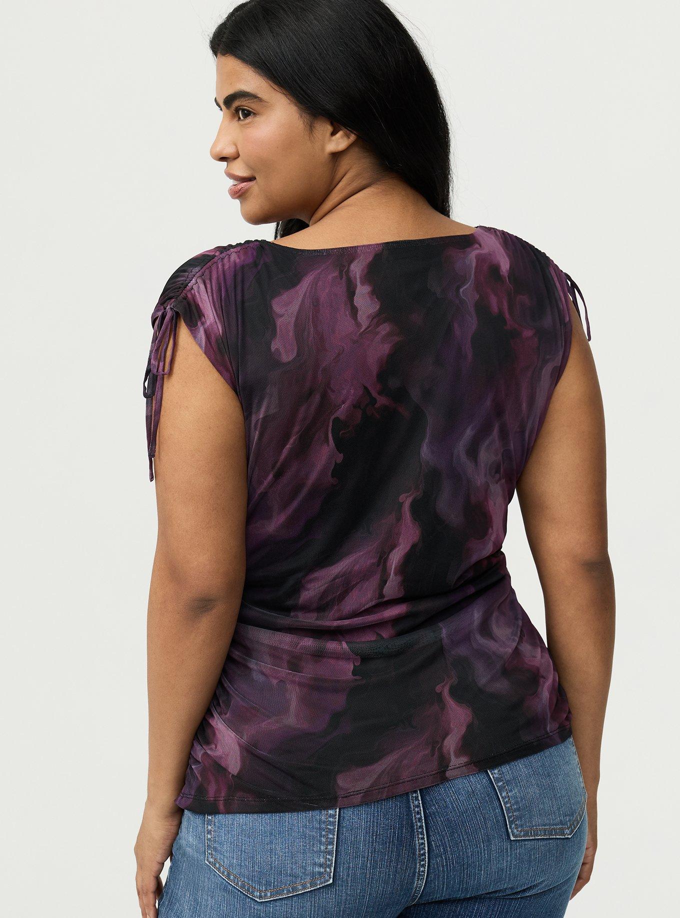 Mesh V-Neck Ruched Top, SMOKE WATERCOLOUR PINK, alternate