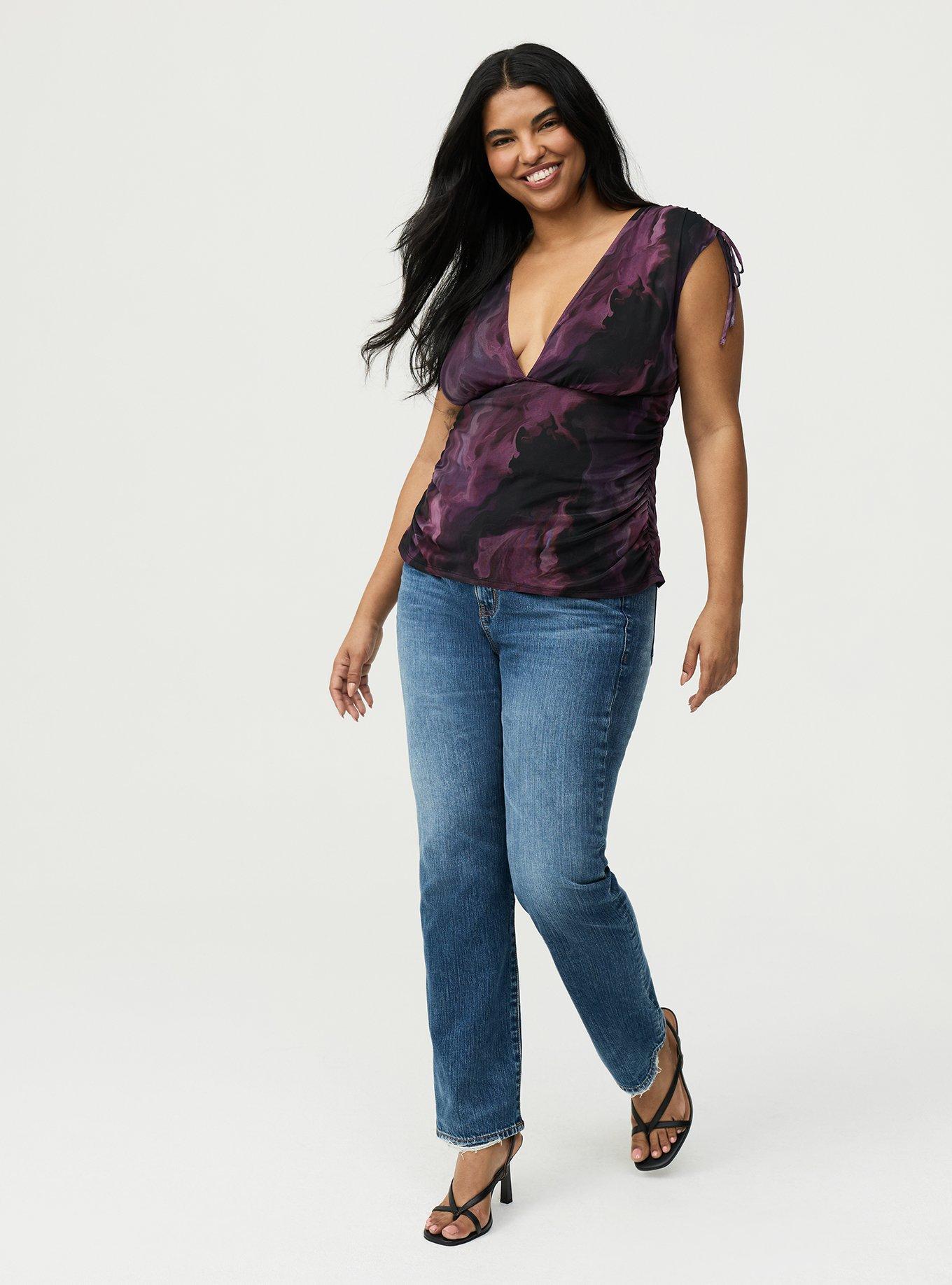 Mesh V-Neck Ruched Top, SMOKE WATERCOLOUR PINK, alternate