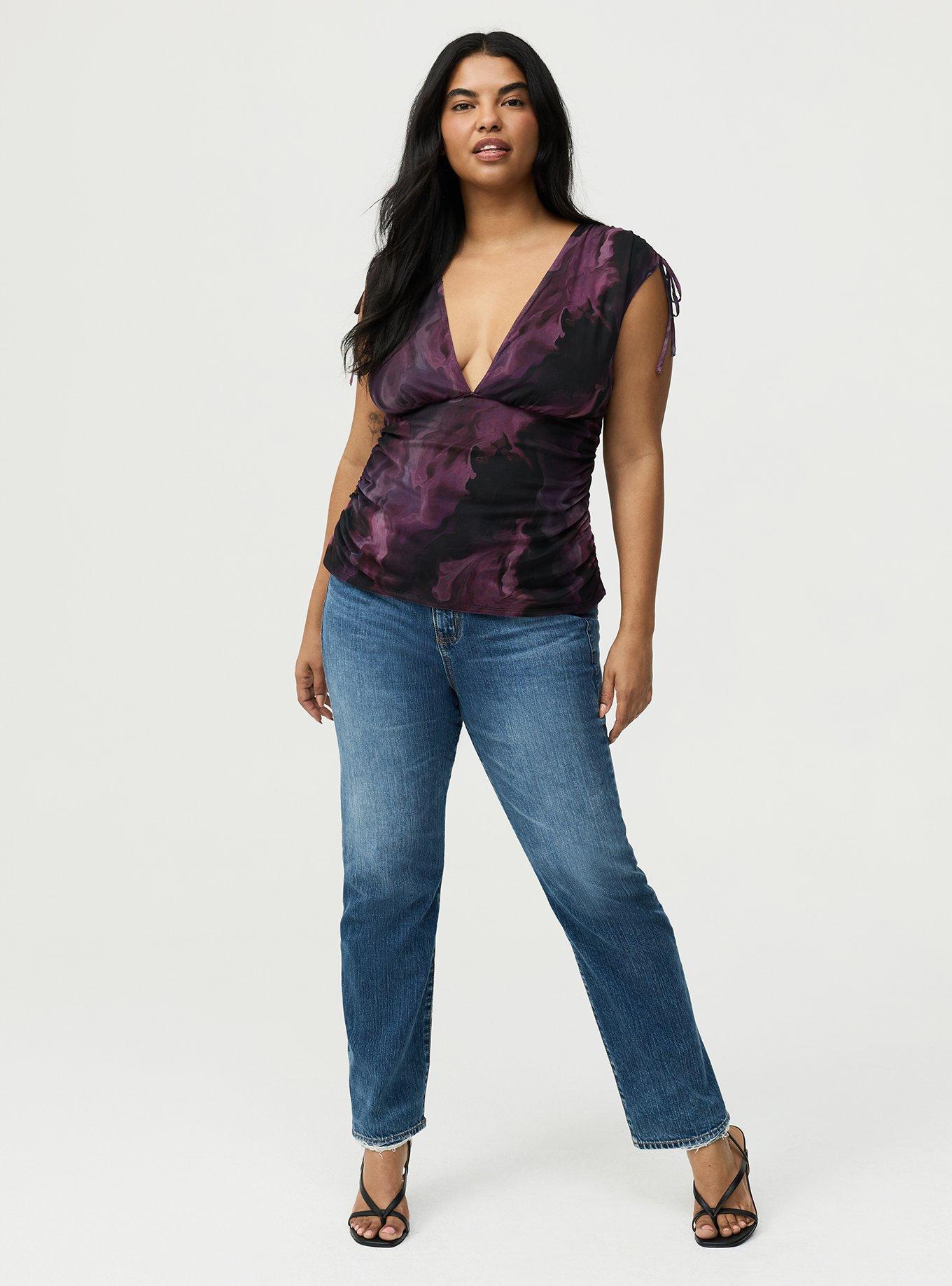 Mesh V-Neck Ruched Top, SMOKE WATERCOLOUR PINK, alternate