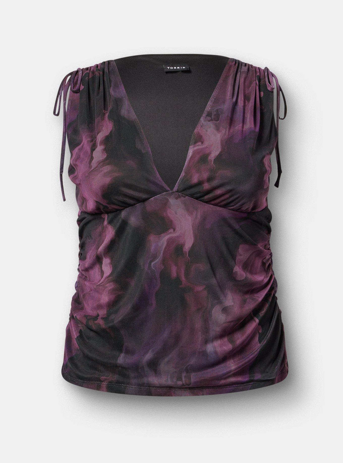 Mesh V-Neck Ruched Top, SMOKE WATERCOLOUR PINK, hi-res