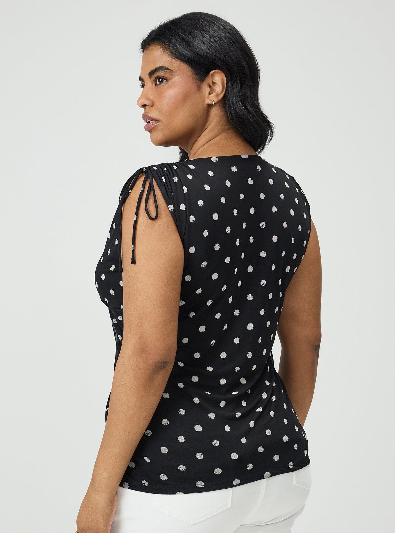 Mesh V-Neck Ruched Top, SCRIBBLE DOT BLACK, alternate