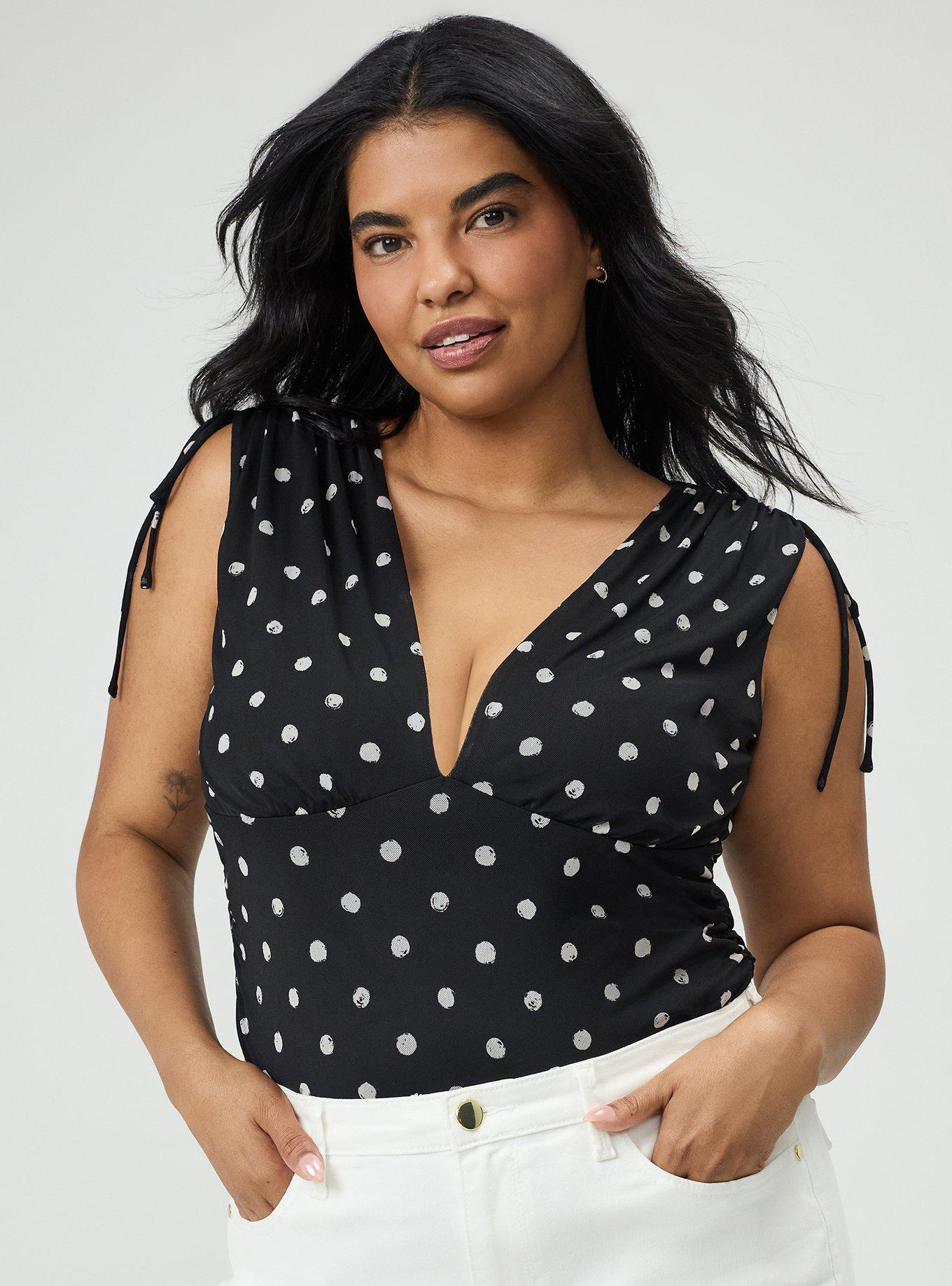 Mesh V-Neck Ruched Top, SCRIBBLE DOT BLACK, alternate