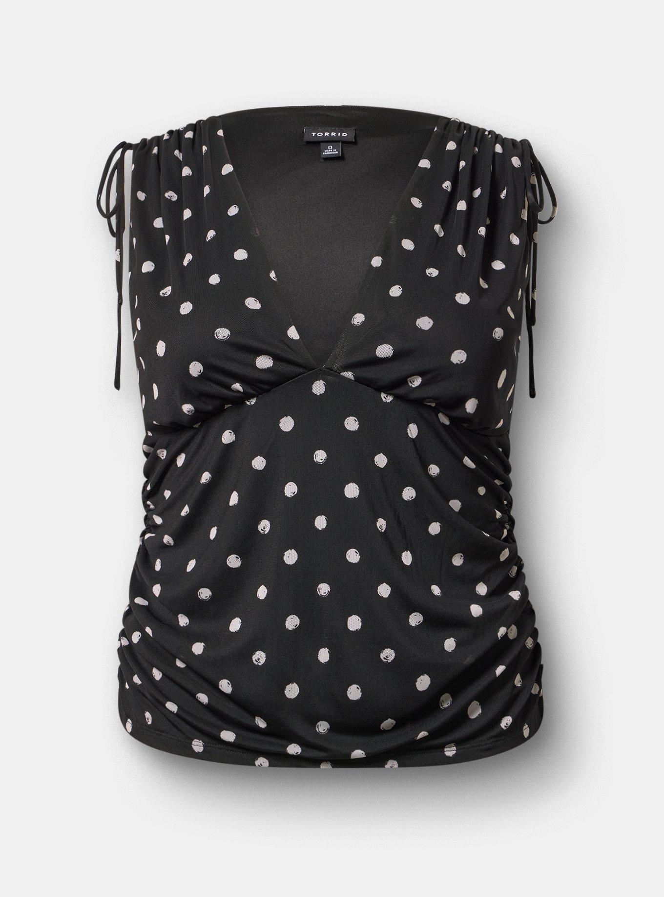 Mesh V-Neck Ruched Top, SCRIBBLE DOT BLACK, hi-res