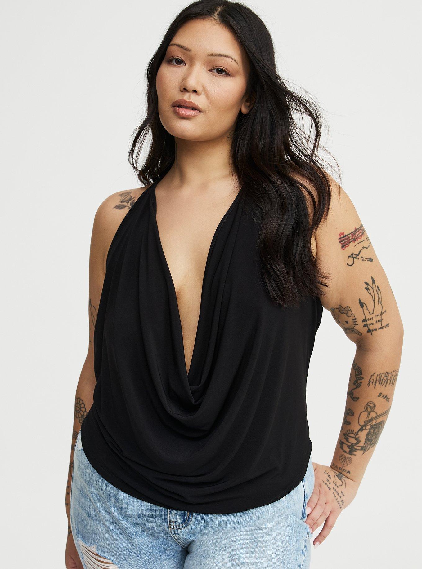 Plus Size Studio Cowl Neck Top, DEEP BLACK, hi-res