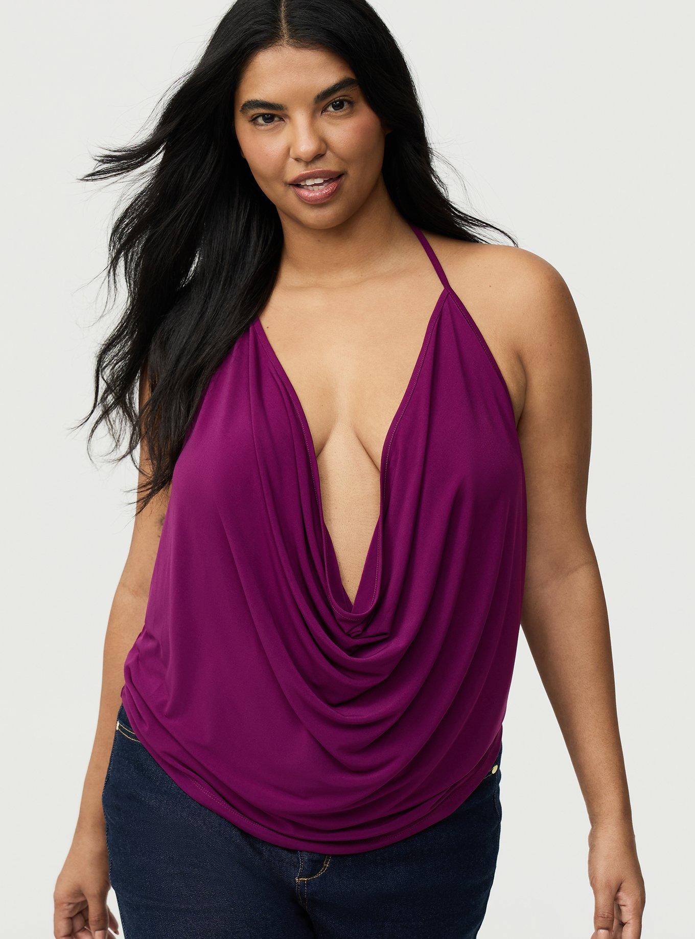Deep Cowl Neck Tank, PLUM CASPIA, alternate