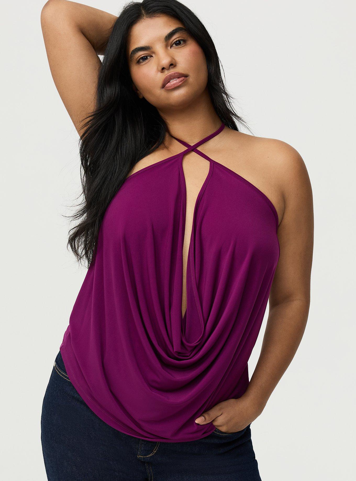 Deep Cowl Neck Tank, PLUM CASPIA, hi-res