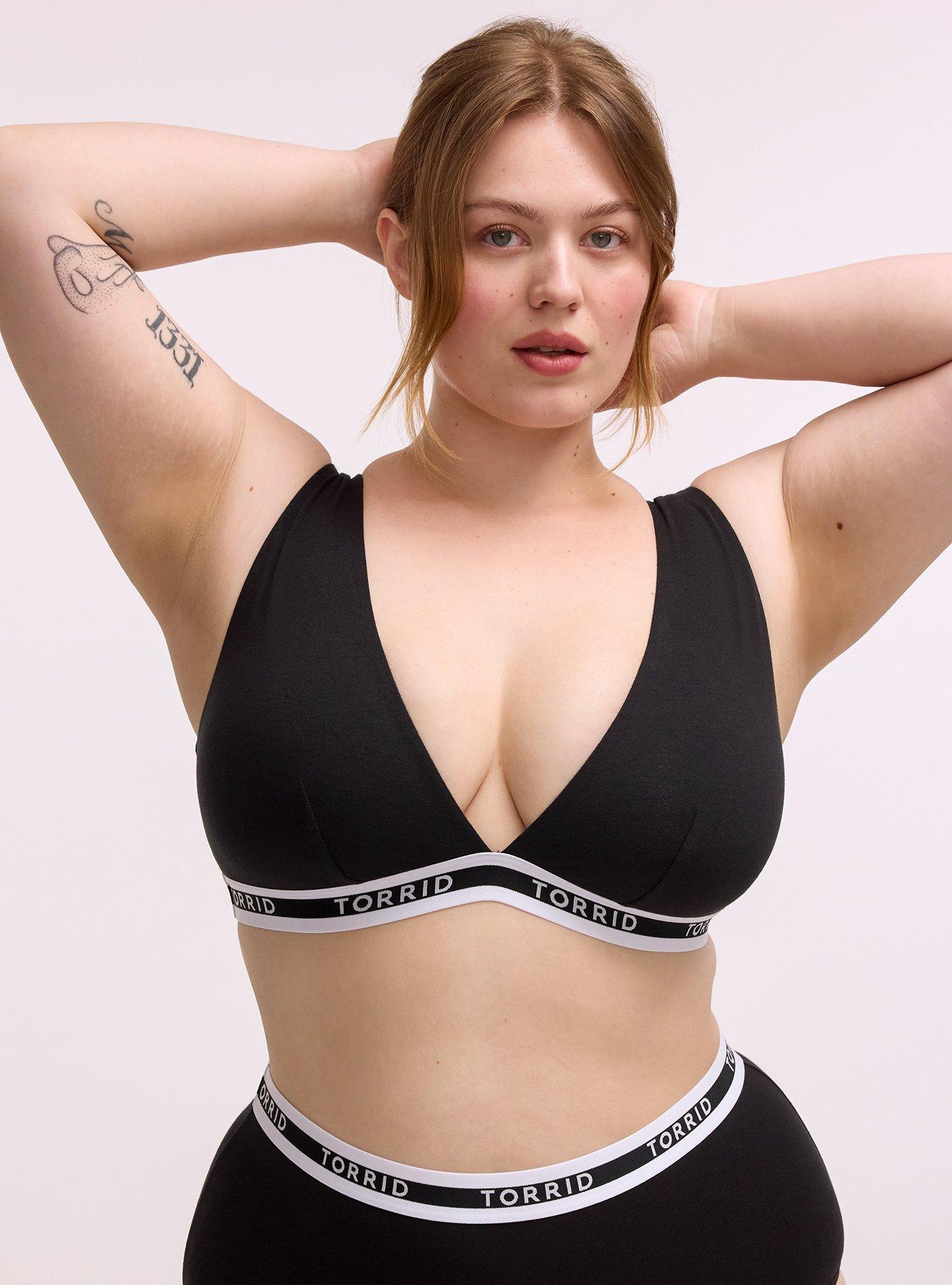 Unlined Cotton Plunge Bralette, RICH BLACK, hi-res