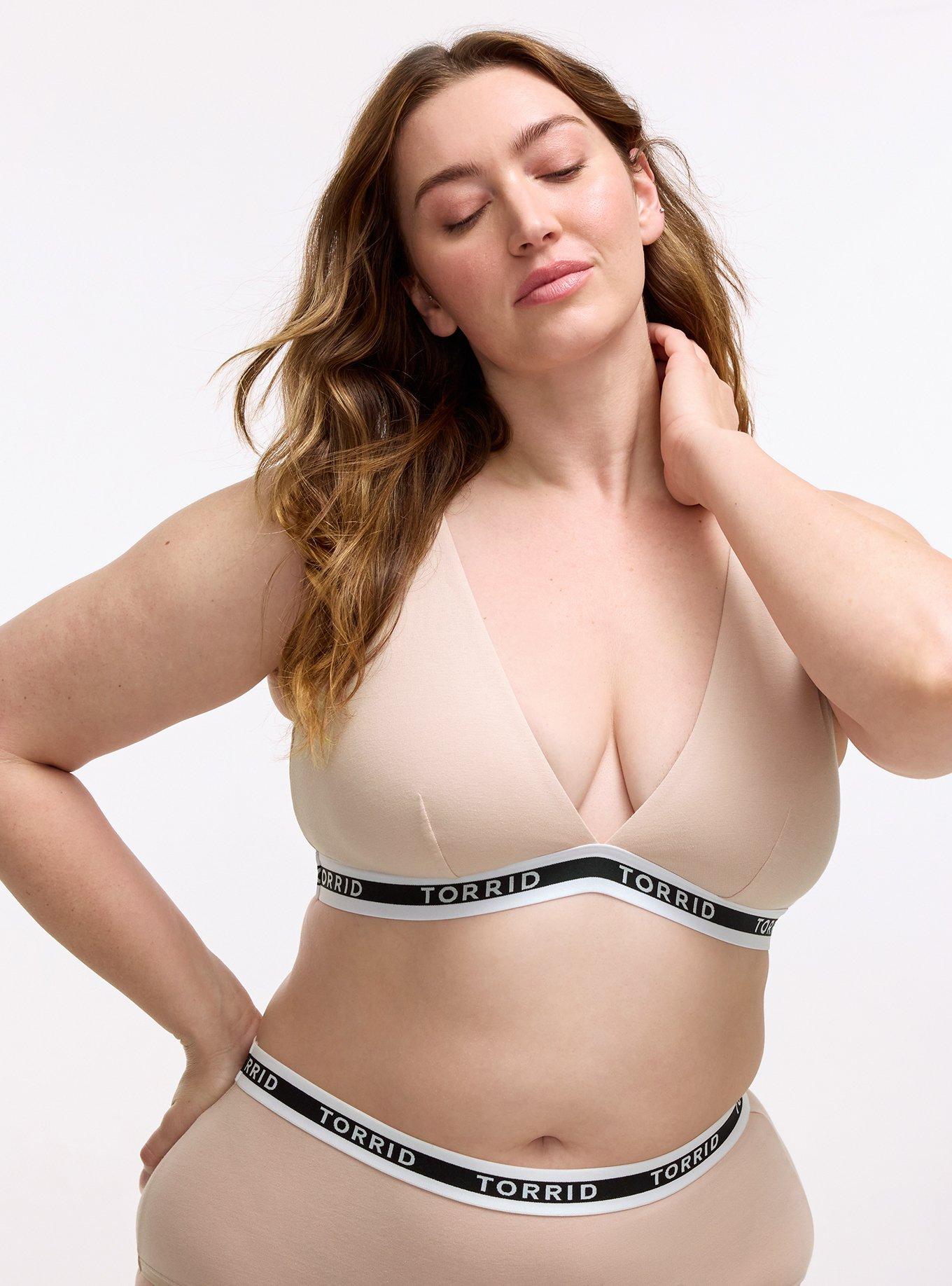 Unlined Cotton Plunge Bralette, ROSE DUST, hi-res