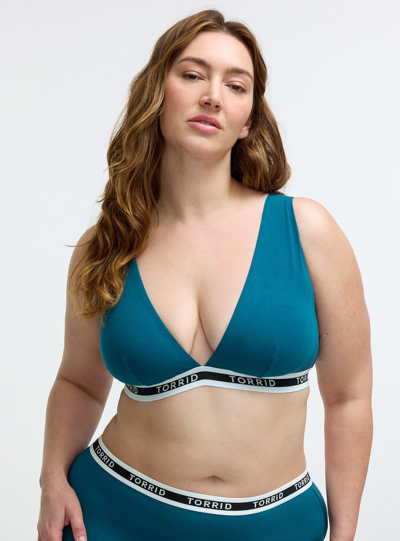 Unlined Cotton Plunge Bralette, LEGION BLUE, hi-res
