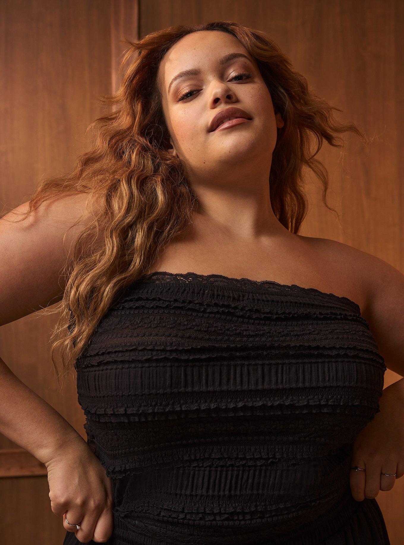 Festi Lace Tube Top, DEEP BLACK, hi-res