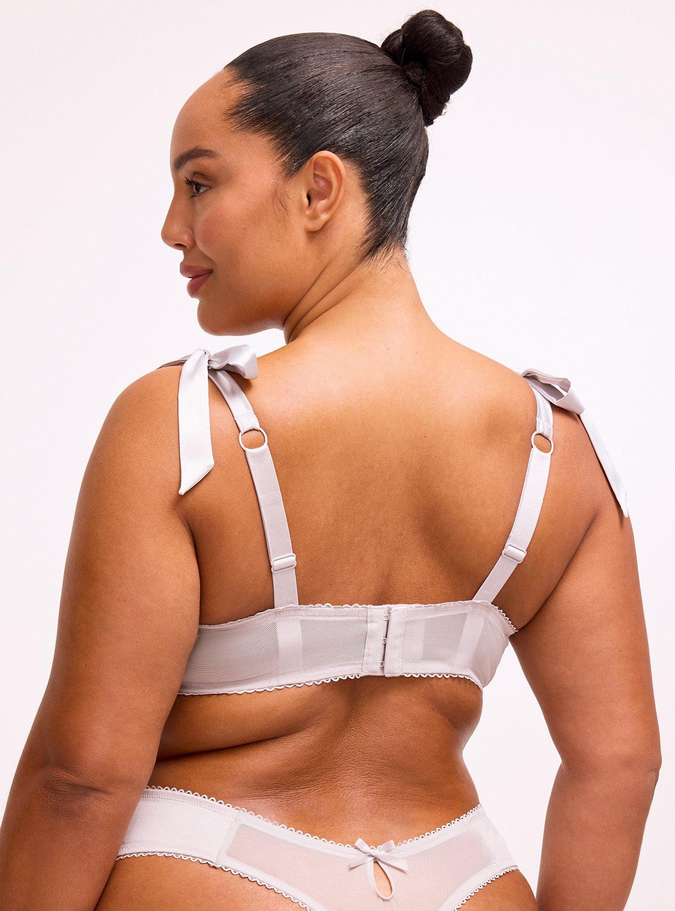 Plus Size Ava Lace & Shine Thong Panty, ALABASTER GRAY, alternate
