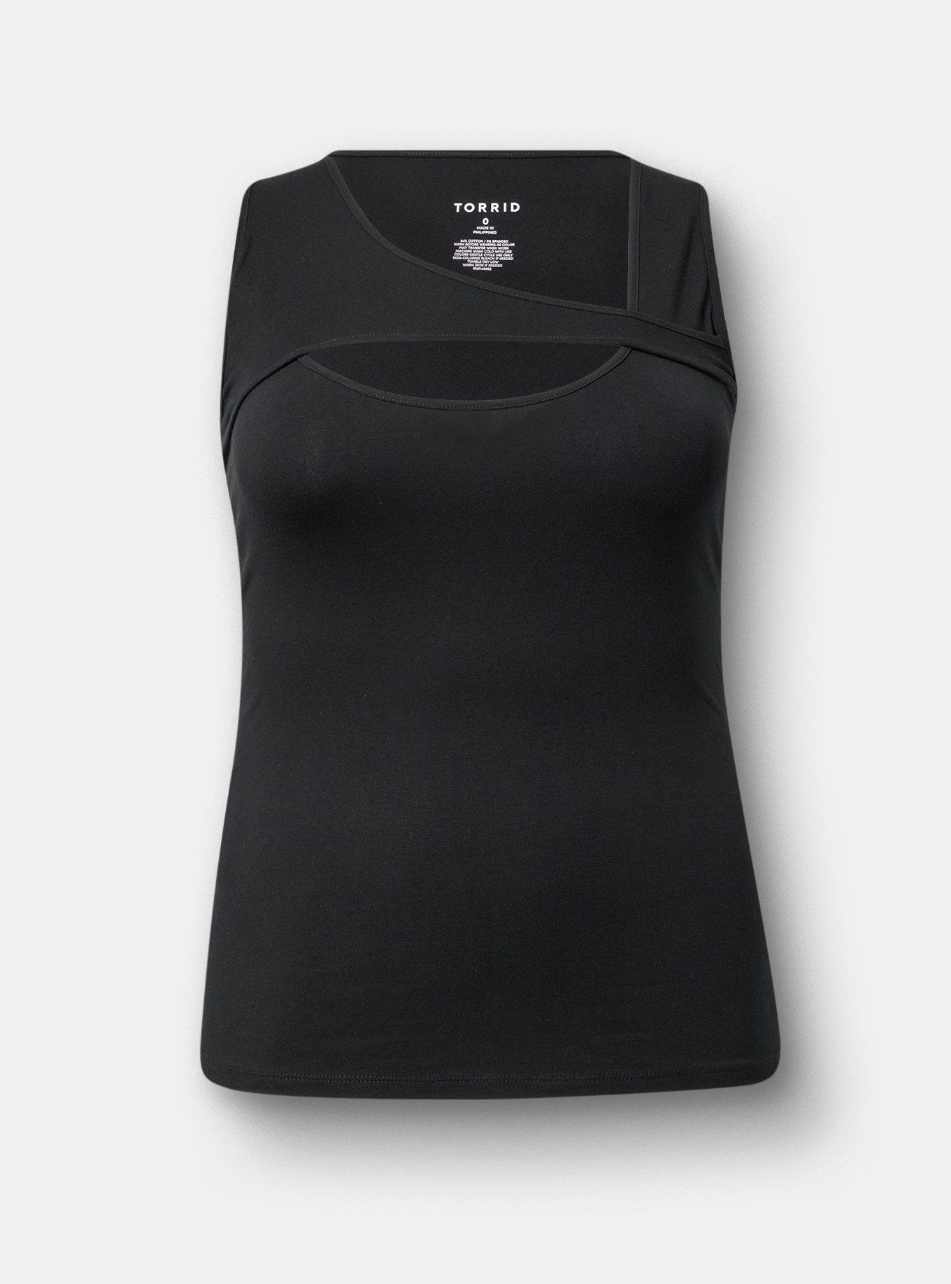 Foxy Asymmetrical Front Cut-Out Top, DEEP BLACK, hi-res