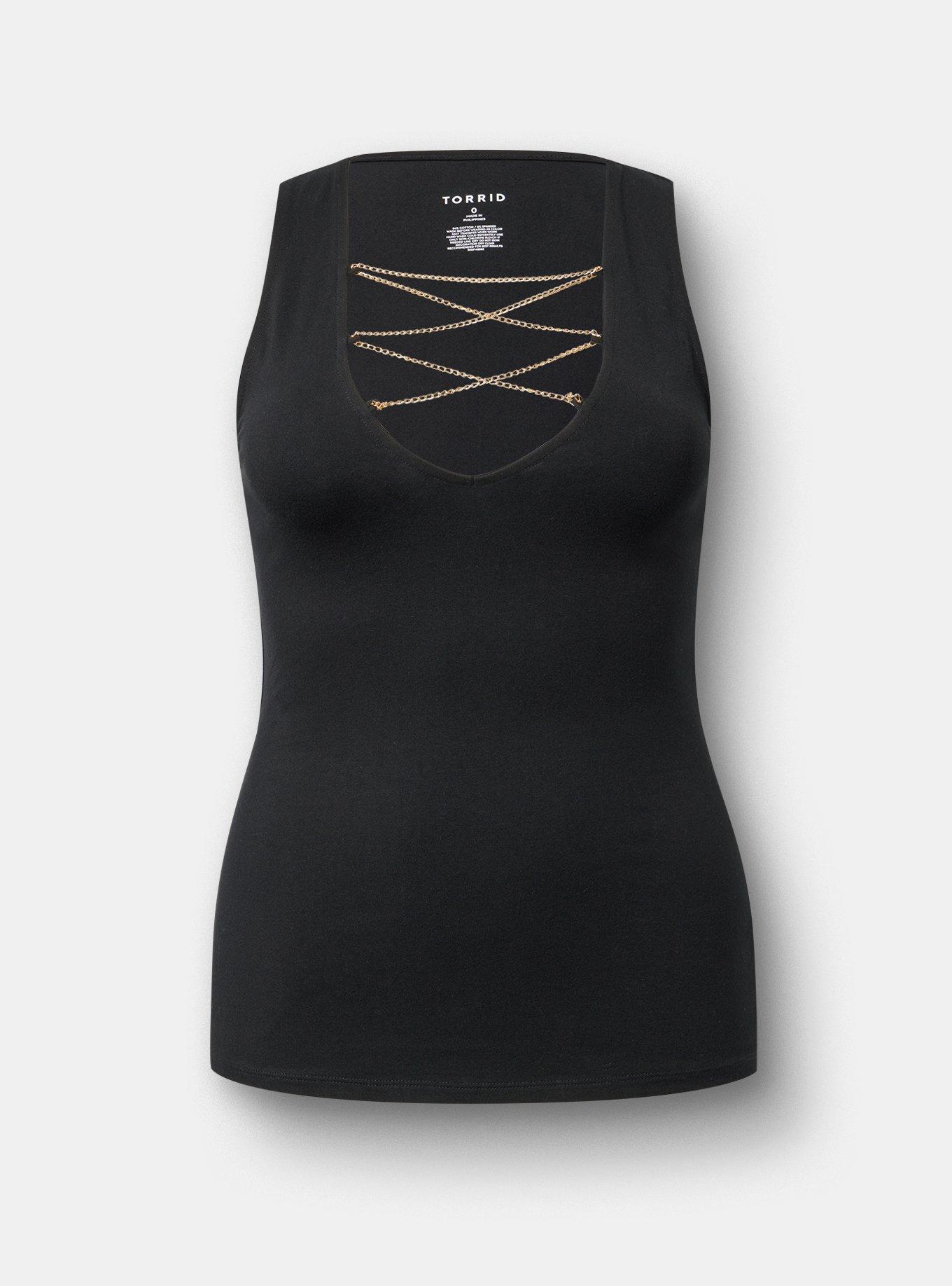 Foxy Deep V Chain Lace-Up Top, DEEP BLACK, hi-res