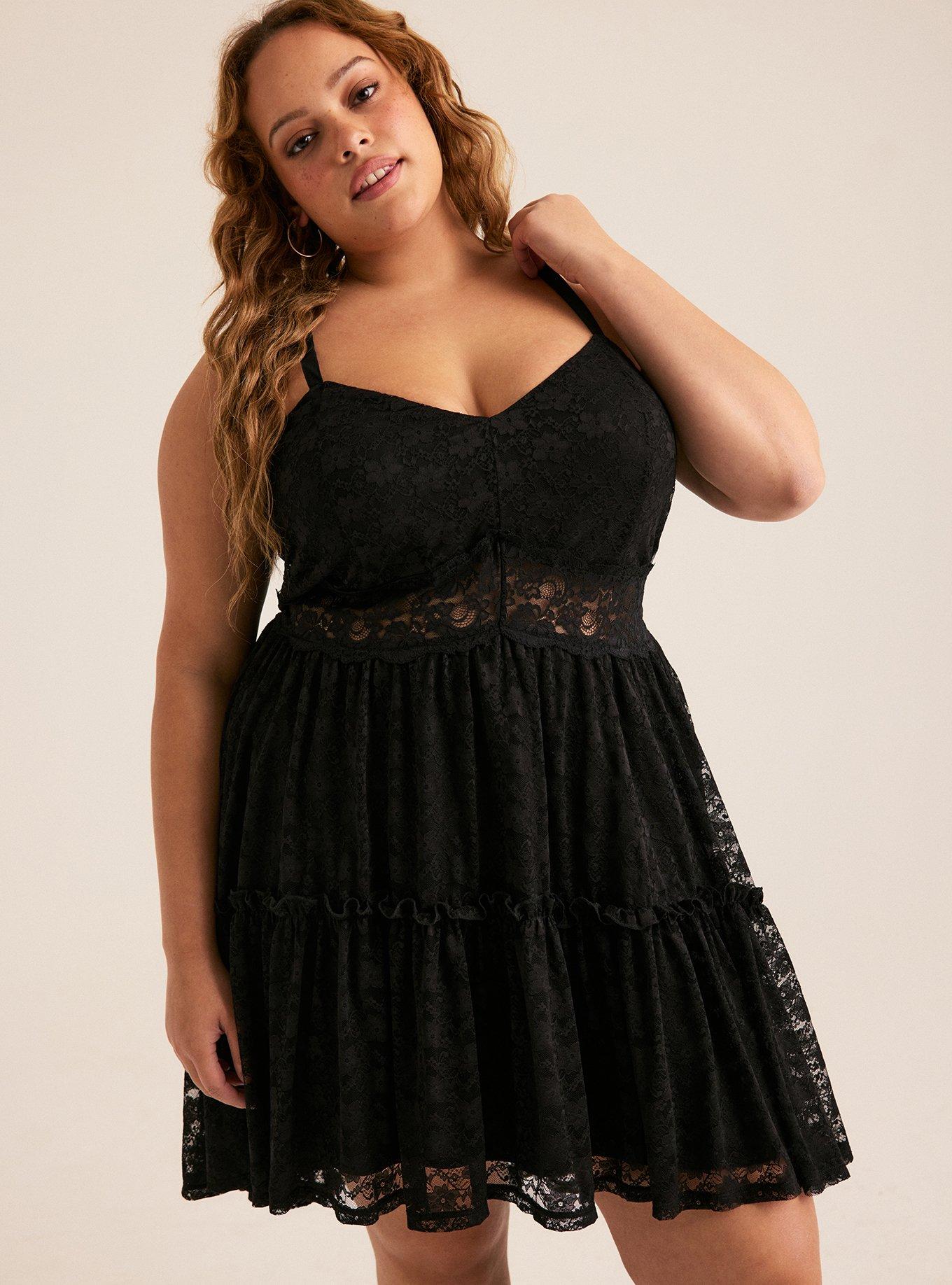 black lace mesh dress Steve Madden Women's Hailee Crewneck Lace Midi Dress - Black