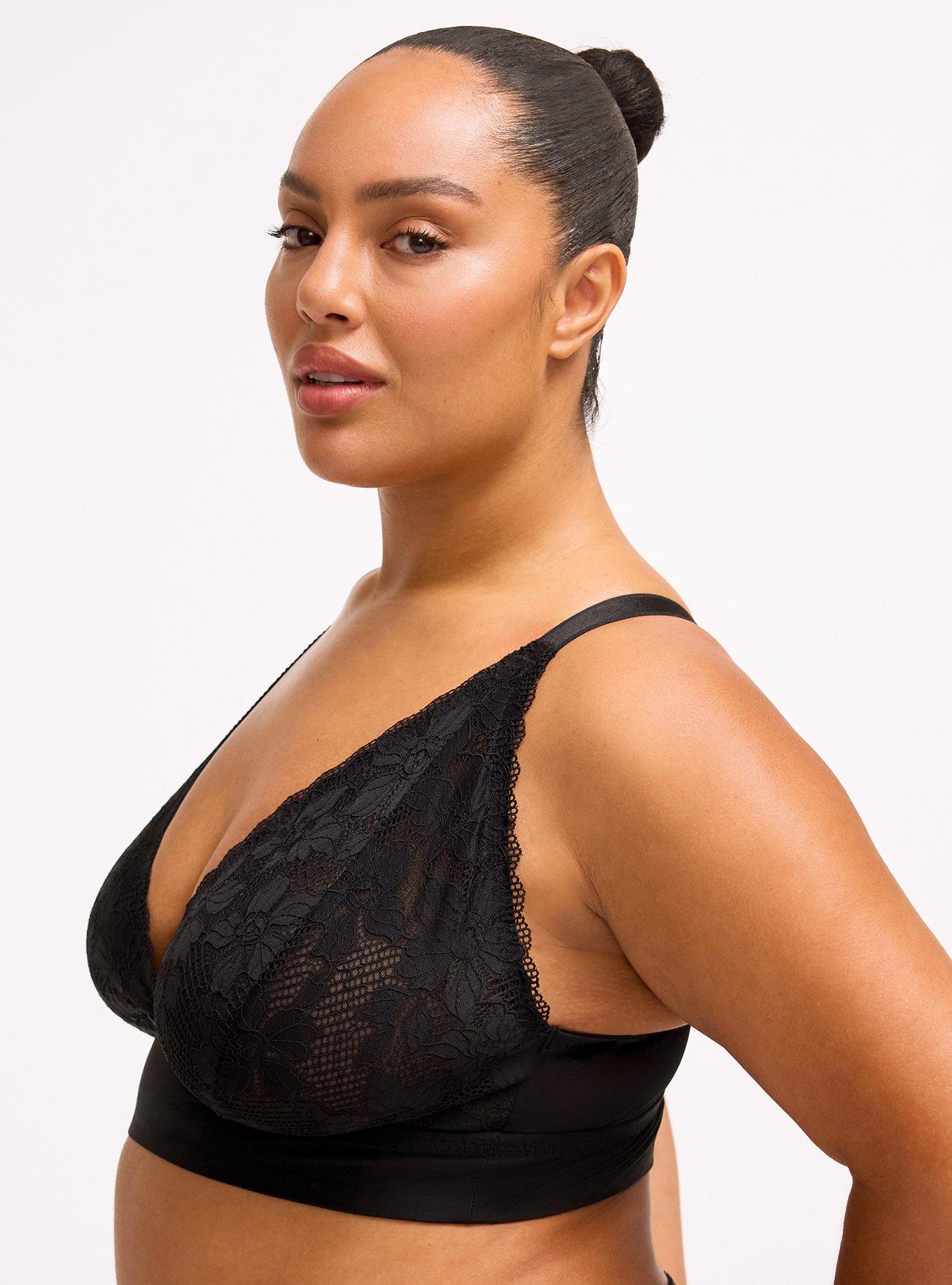 Ava Lace Unlined High Apex Bralette, RICH BLACK, alternate