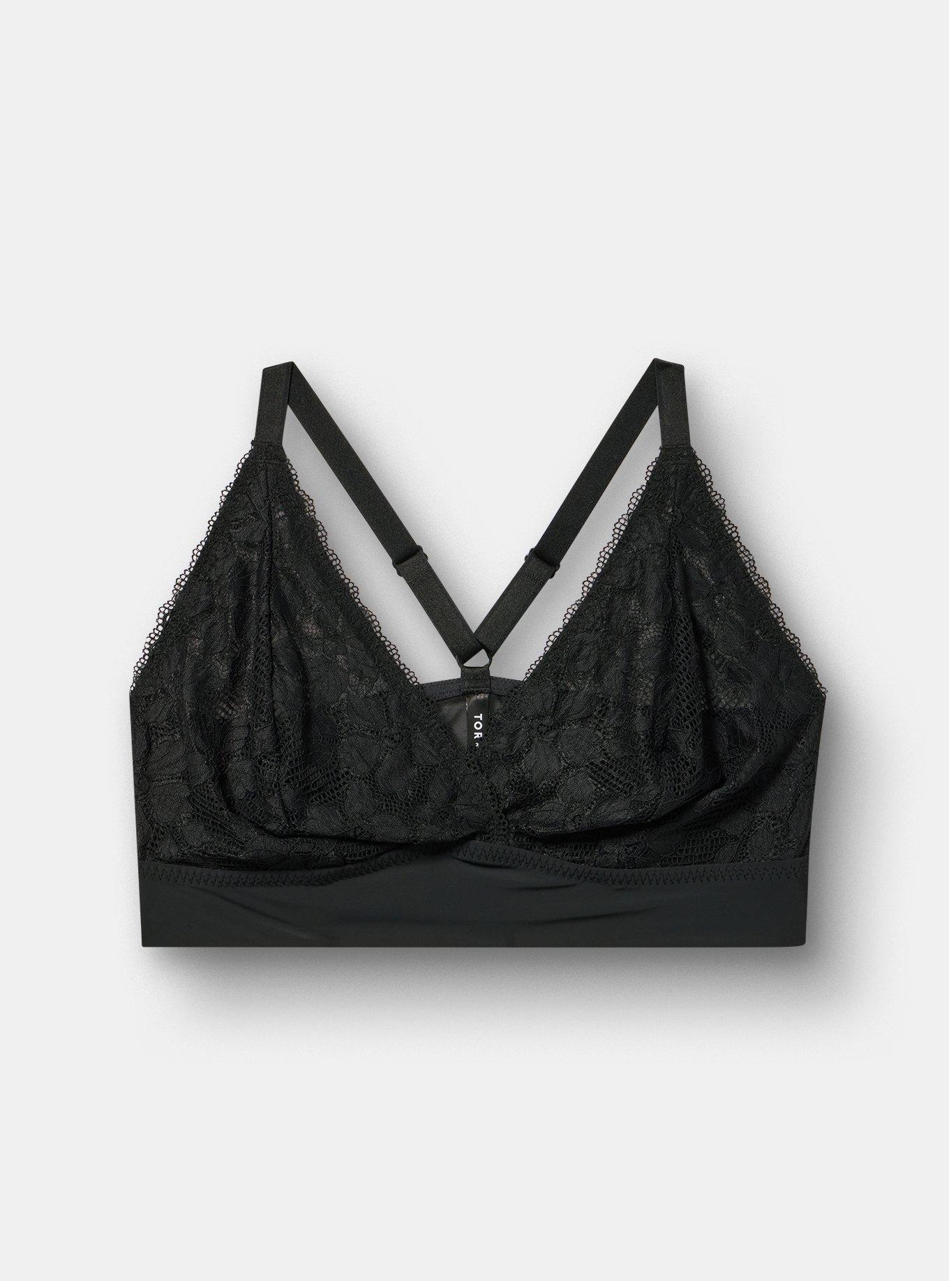 Ava Lace Unlined High Apex Bralette, RICH BLACK, flat