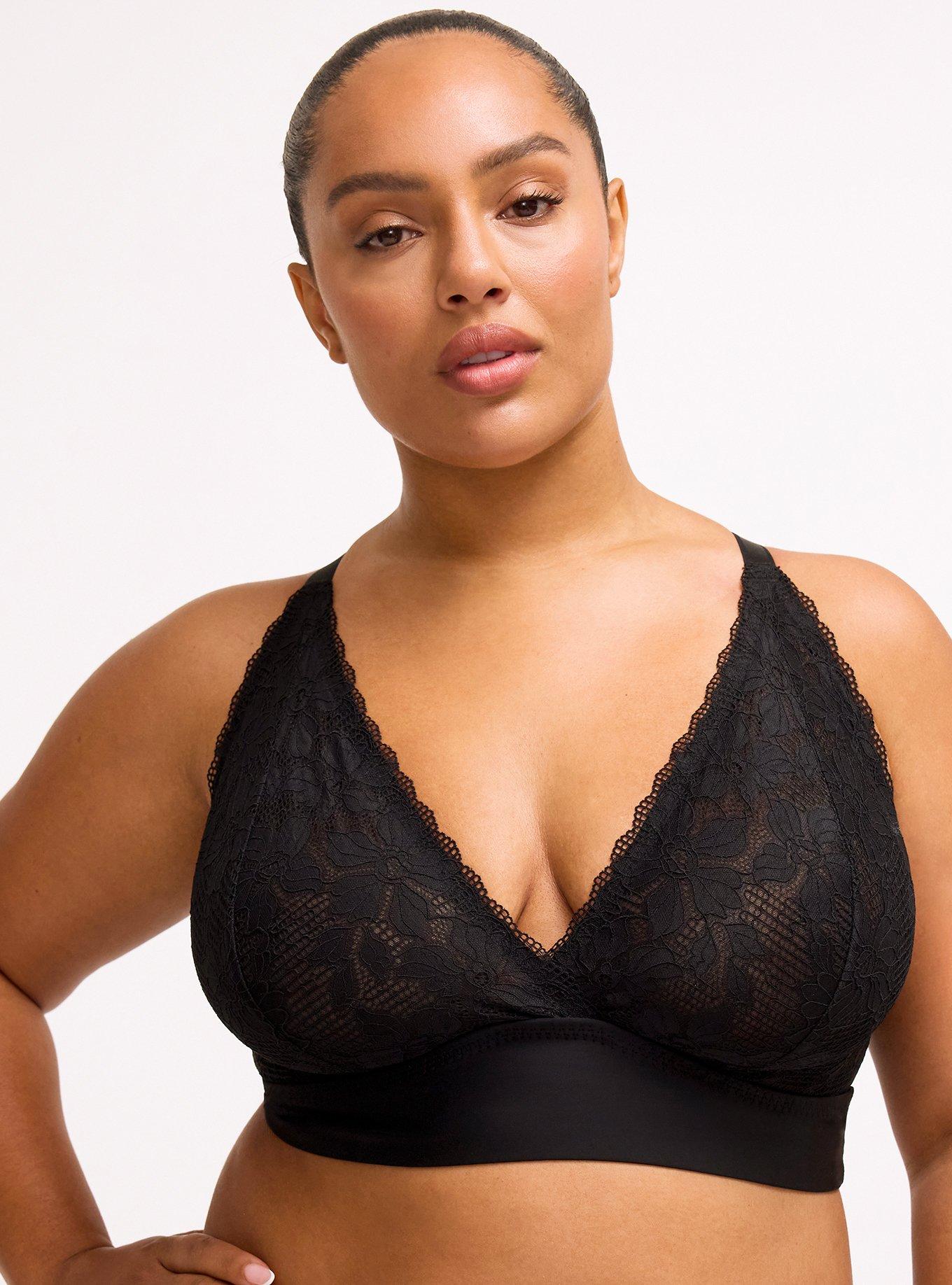 Ava Lace Unlined High Apex Bralette, RICH BLACK, hi-res