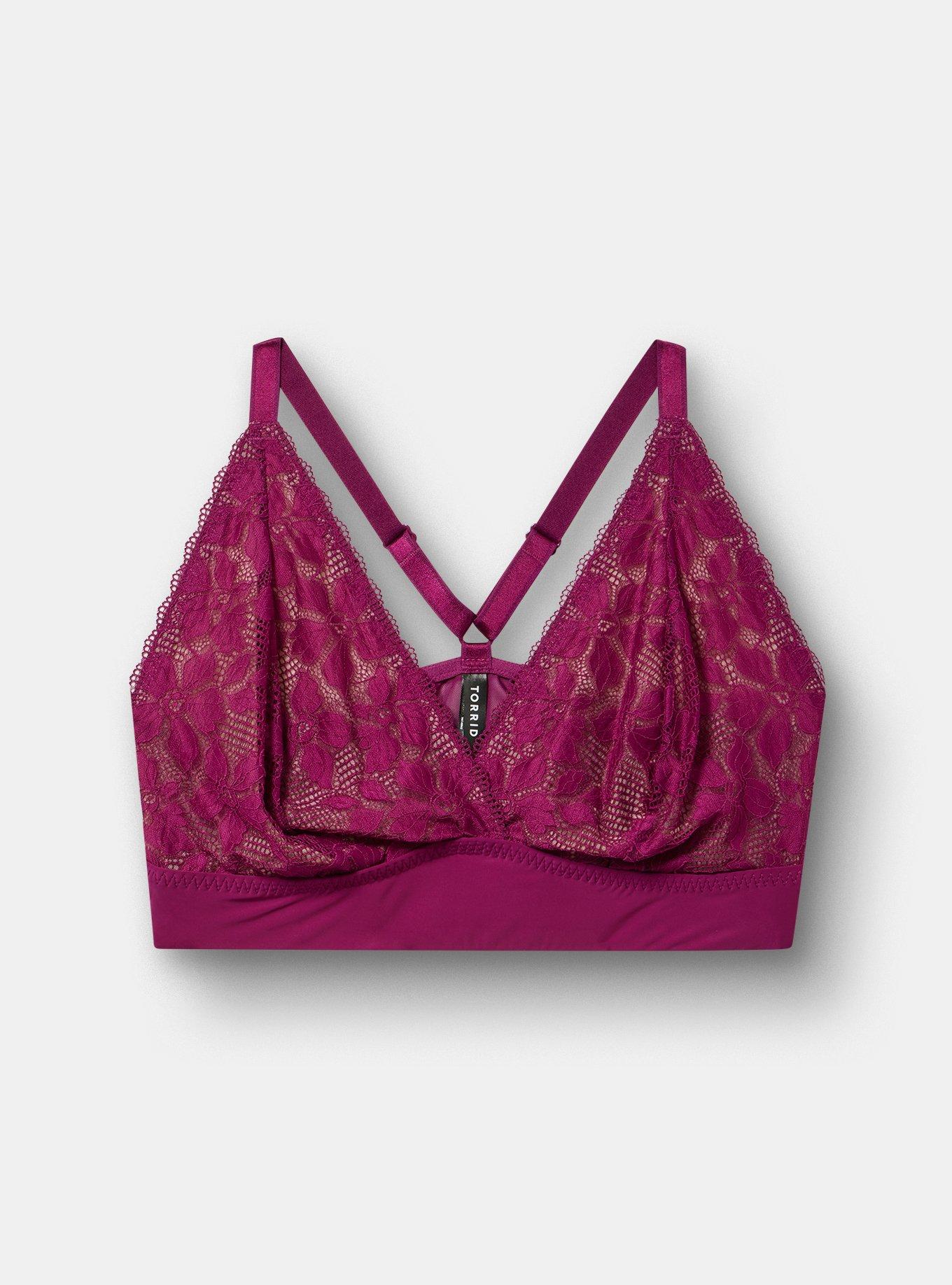 Ava Lace Unlined High Apex Bralette, PLUM CASPIA, flat