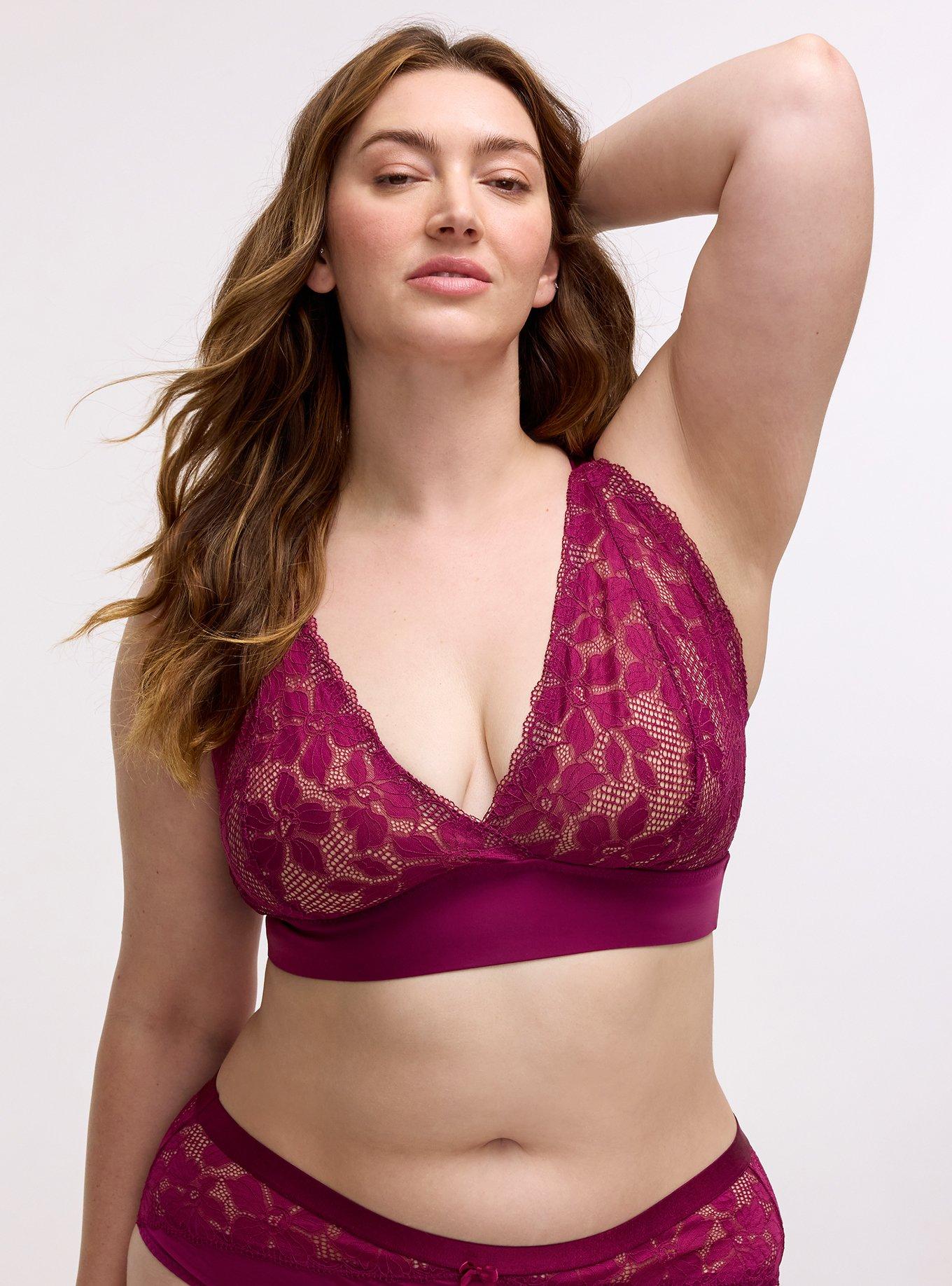 Ava Lace Unlined High Apex Bralette, PLUM CASPIA, hi-res