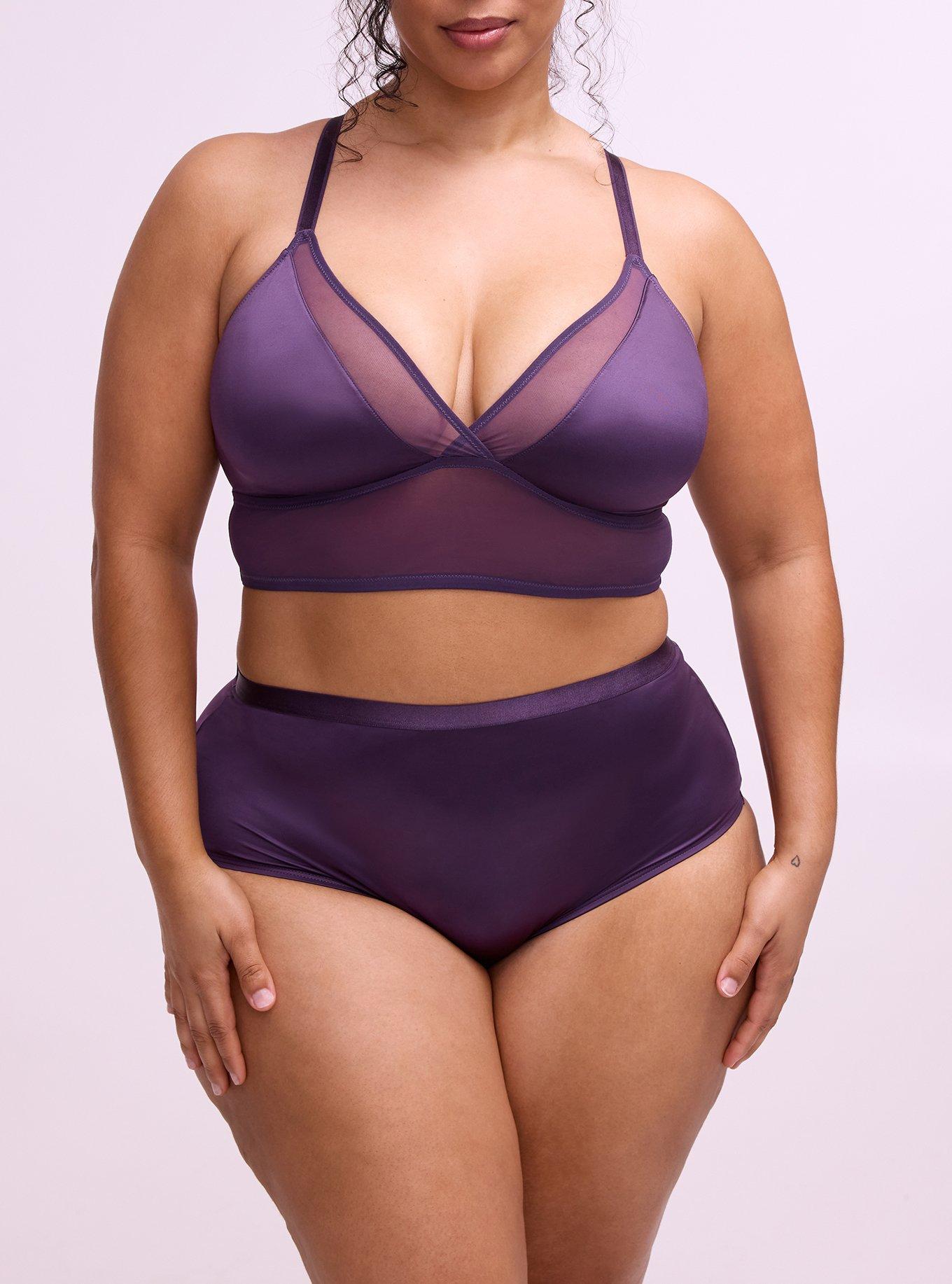 Unlined Shine Triangle Bralette, BLACKBERRY, alternate