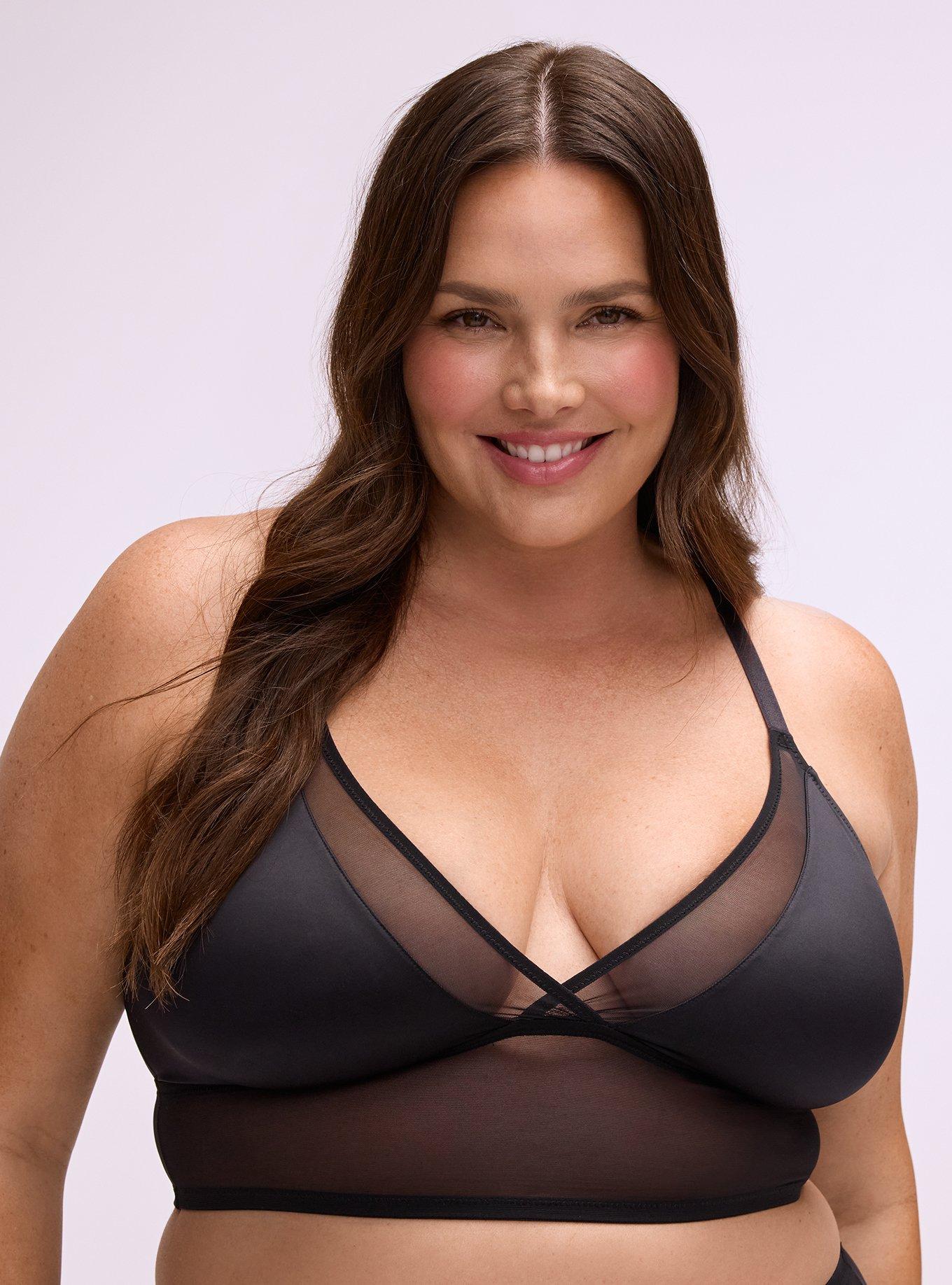 Unlined Shine Triangle Bralette, RICH BLACK, hi-res