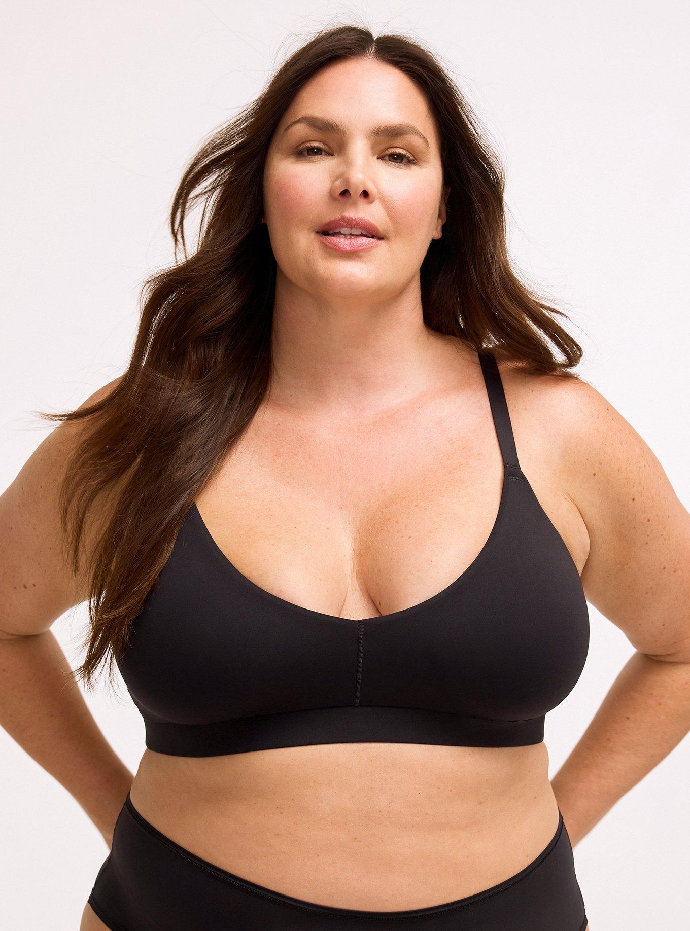 Plus Size Unlined Butter Soft Micro V-Neck Bralette, RICH BLACK, hi-res