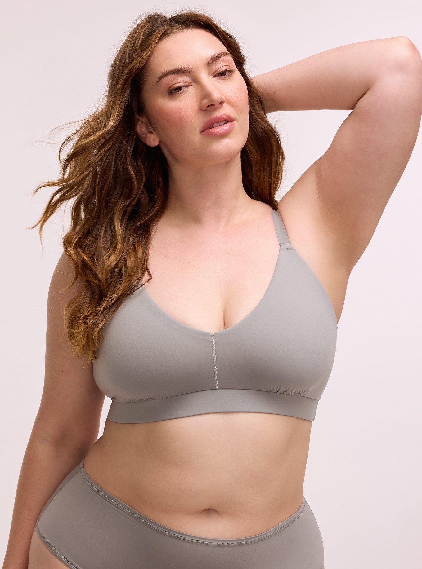 Unlined Butter Soft Micro V-Neck Bralette, SHARKSKIN, hi-res