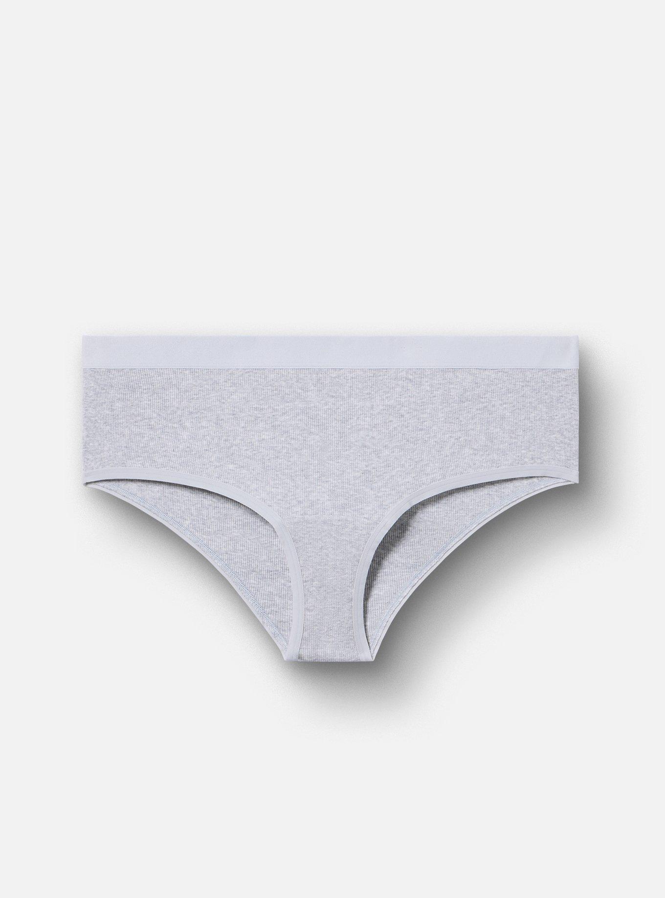Heather Cotton Rib Mid-Rise Cheeky Panty, LIGHTEST HEATHER GREY, flat