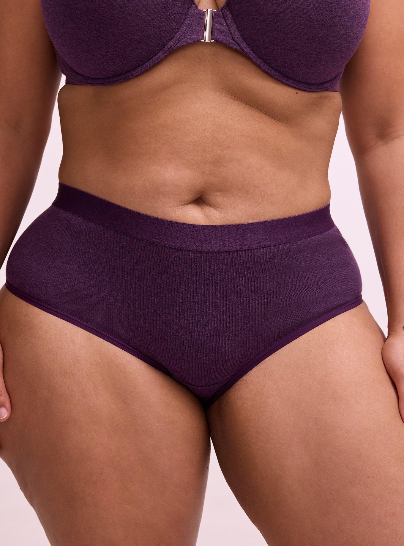 Heather Cotton Rib Mid-Rise Cheeky Panty, BLACKBERRY HEATHER, alternate