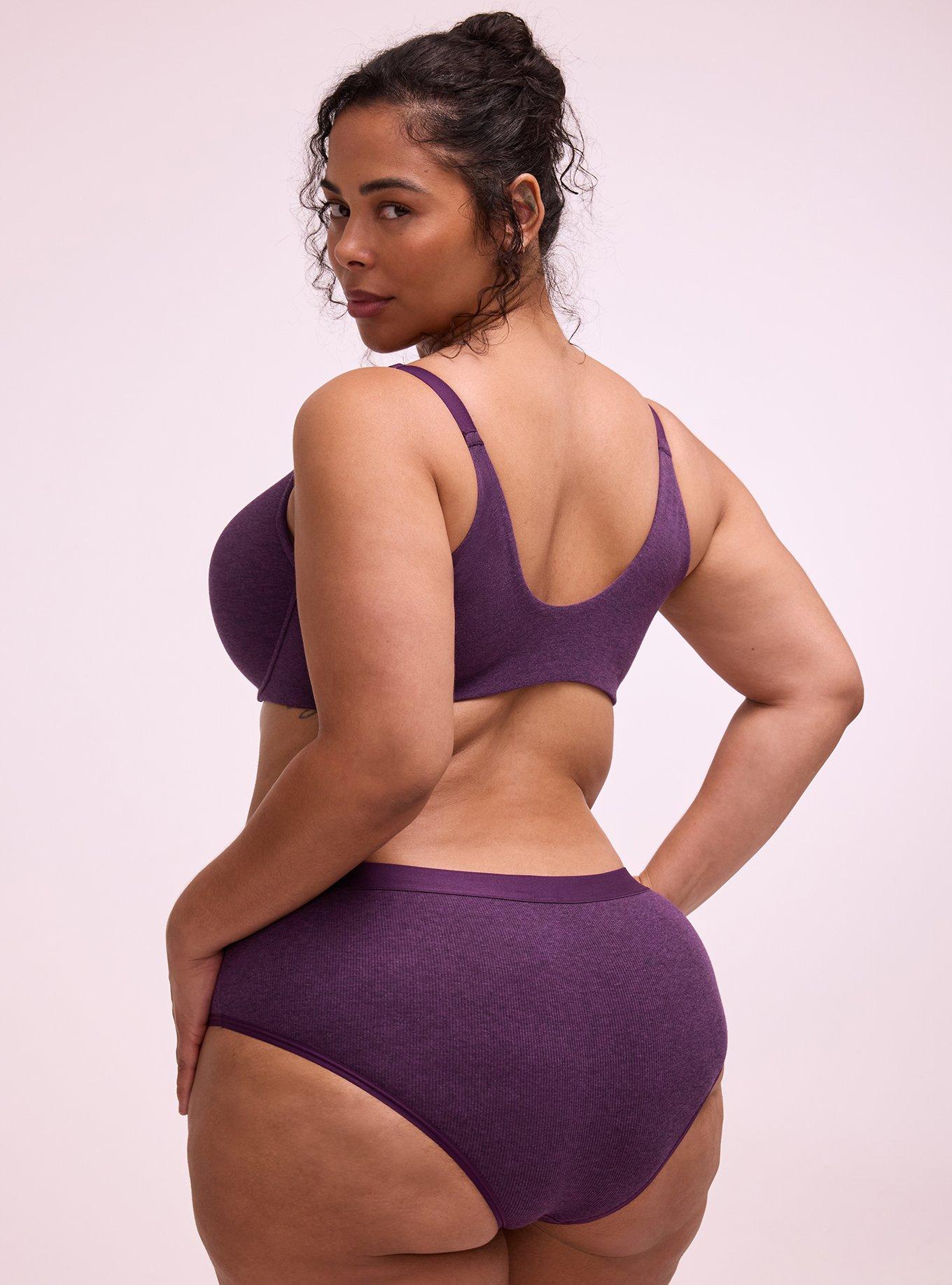Heather Cotton Rib Mid-Rise Cheeky Panty, BLACKBERRY HEATHER, alternate
