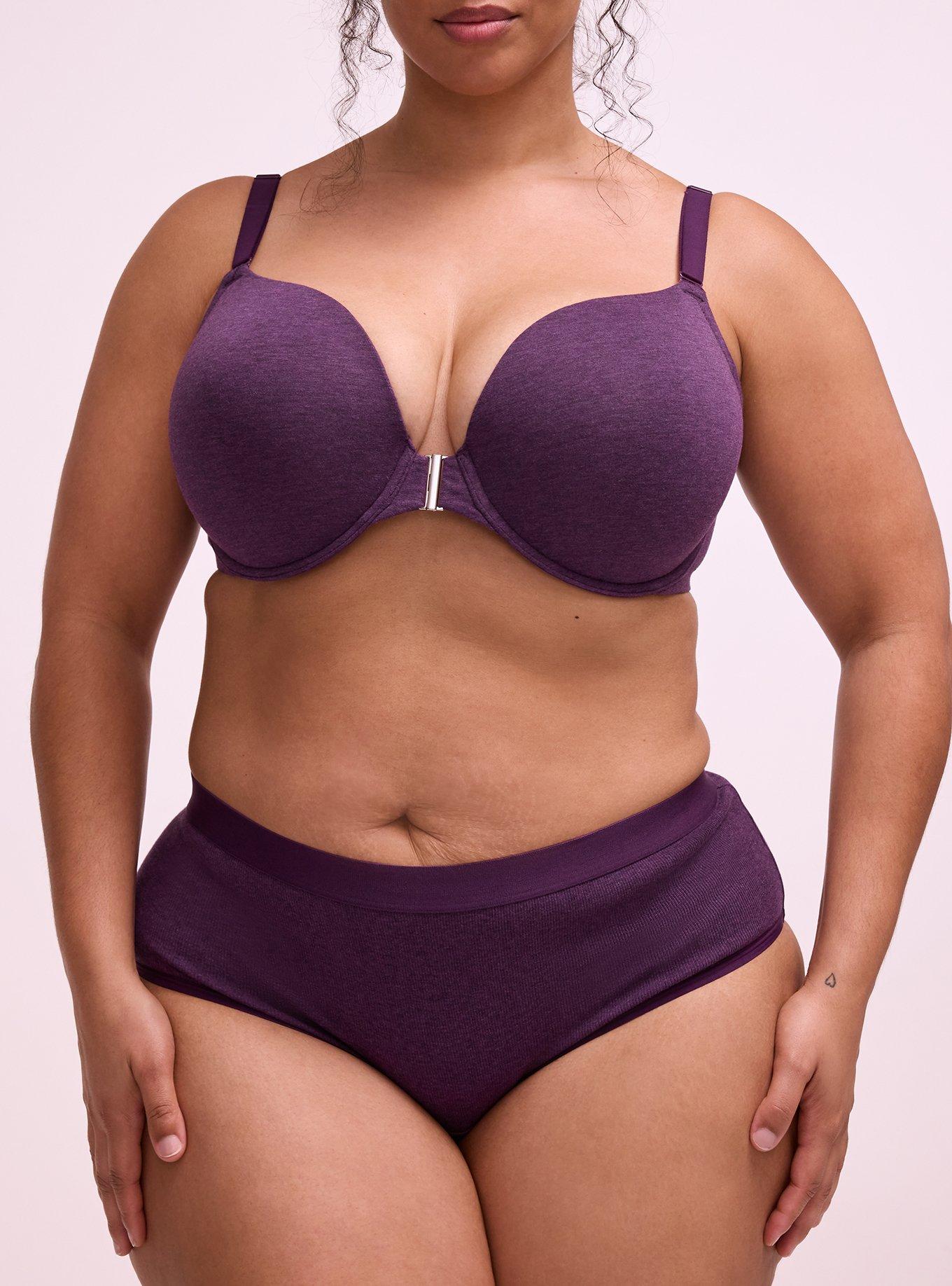 Heather Cotton Rib Mid-Rise Cheeky Panty, BLACKBERRY HEATHER, alternate