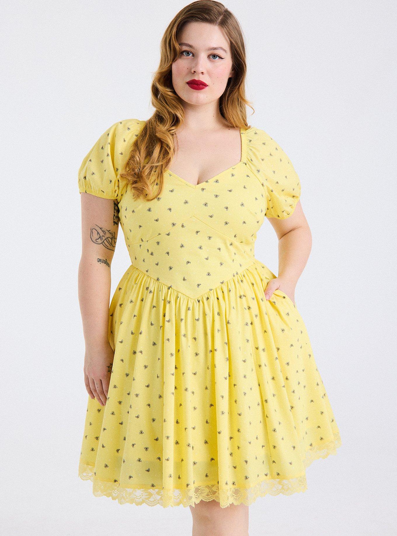 Retro Chic Puff Sleeve Mini Dress, BUSY BEES YELLOW, alternate