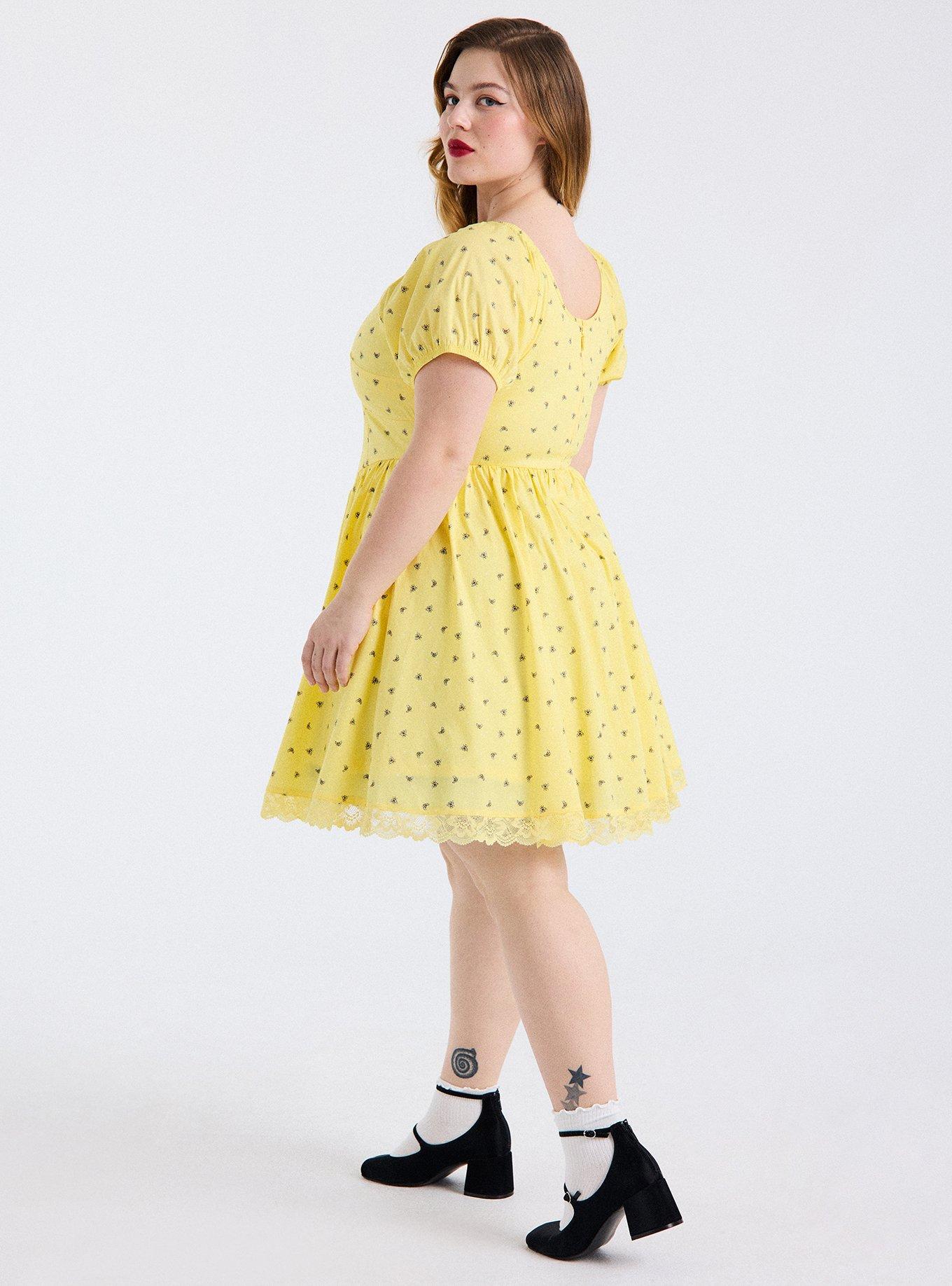 Retro Chic Puff Sleeve Mini Dress, BUSY BEES YELLOW, alternate