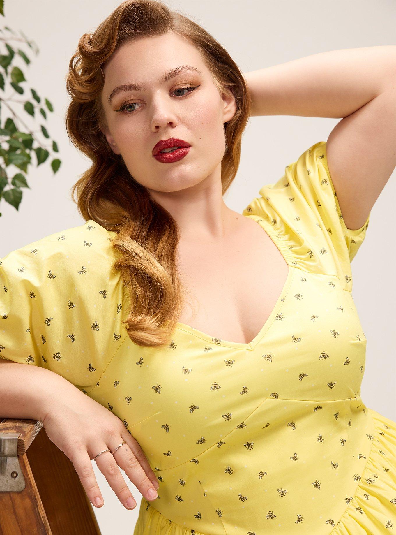 Retro Chic Puff Sleeve Mini Dress, BUSY BEES YELLOW, alternate