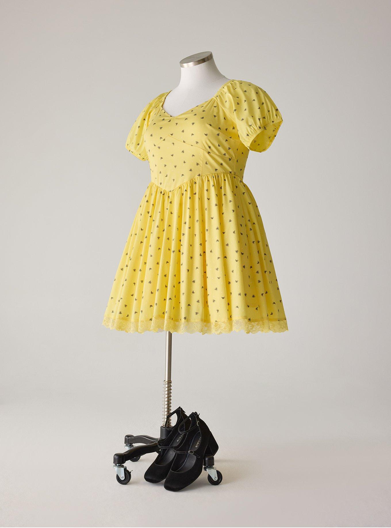 Retro Chic Puff Sleeve Mini Dress, BUSY BEES YELLOW, hi-res
