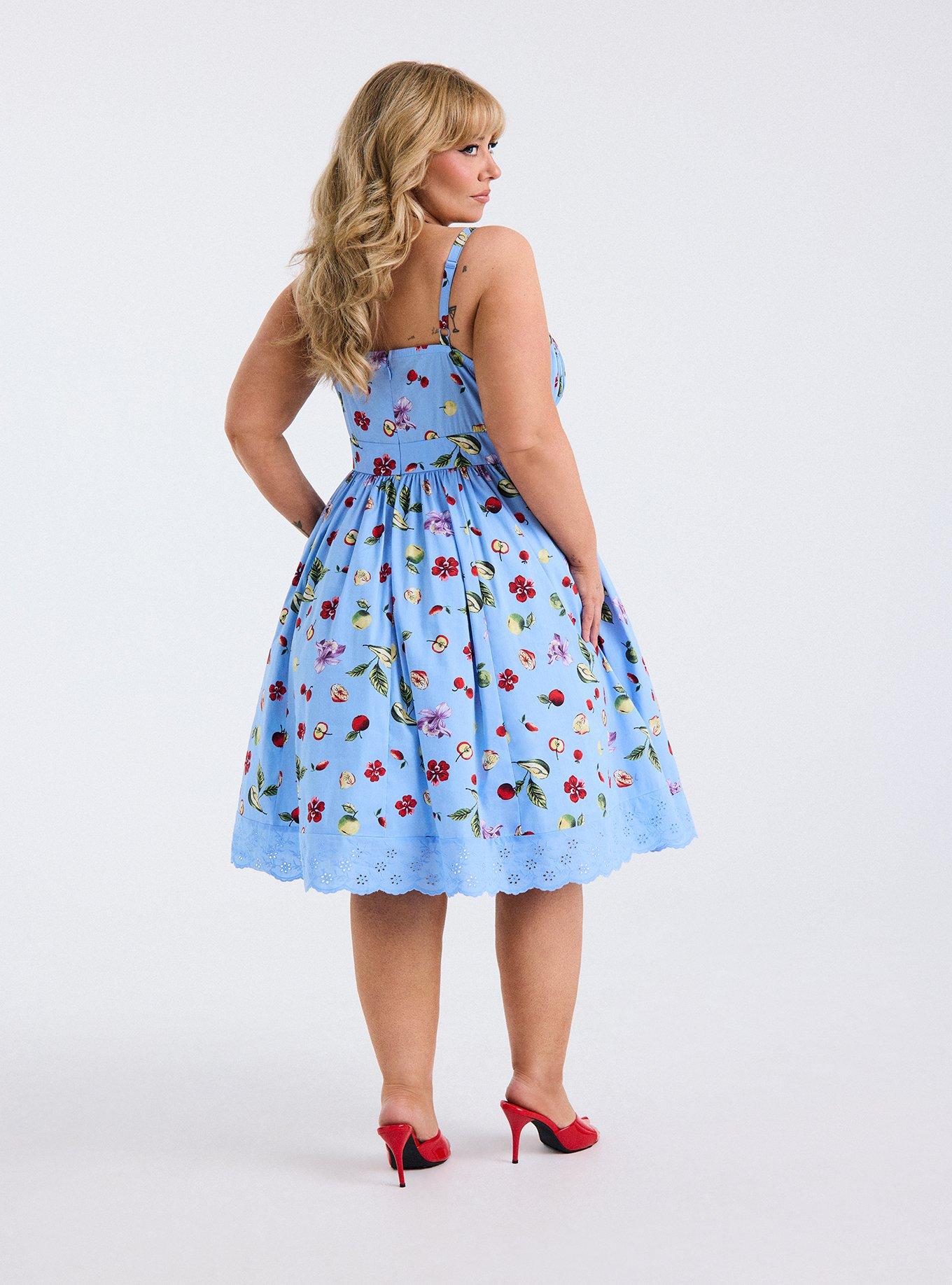 Retro Chic Pleated Bust Midi Dress, FRANKIE FRUITS BLUE, alternate
