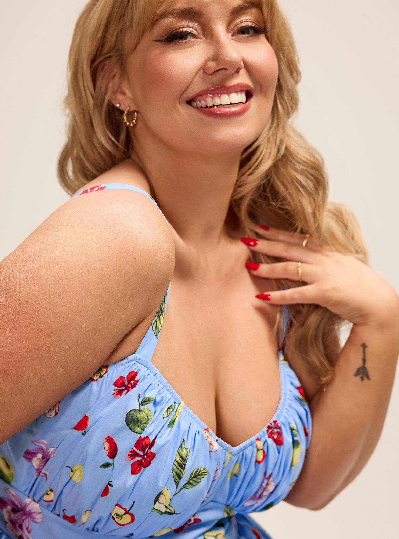 Retro Chic Pleated Bust Midi Dress, FRANKIE FRUITS BLUE, alternate