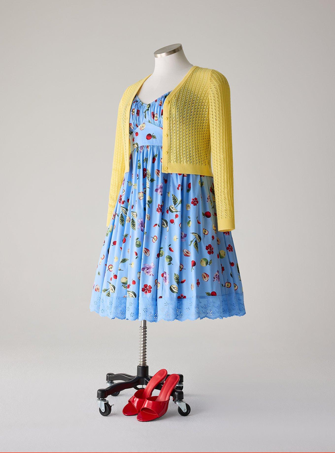 Retro Chic Pleated Bust Midi Dress, FRANKIE FRUITS BLUE, hi-res