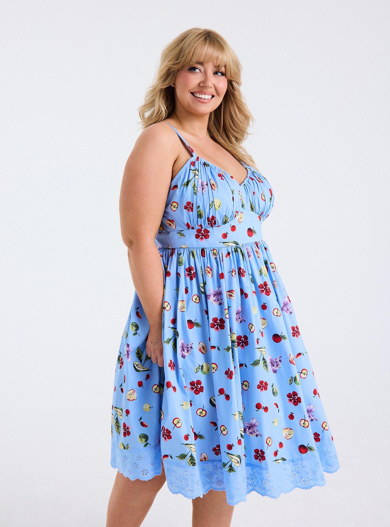Retro Chic Pleated Bust Midi Dress, FRANKIE FRUITS BLUE, hi-res