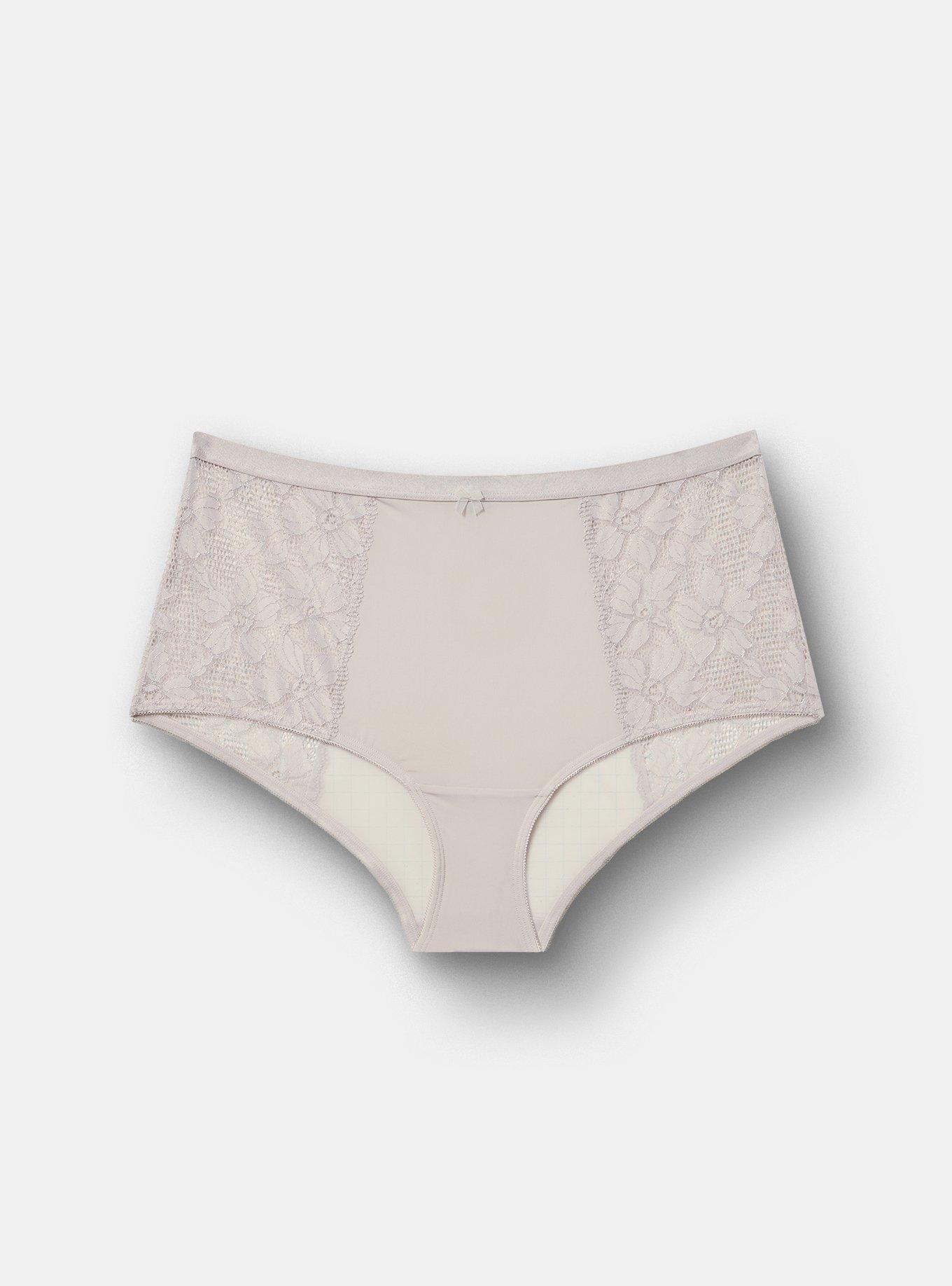 Ava Metallic Lace High-Rise Brief Panty, ALABASTER GRAY, flat