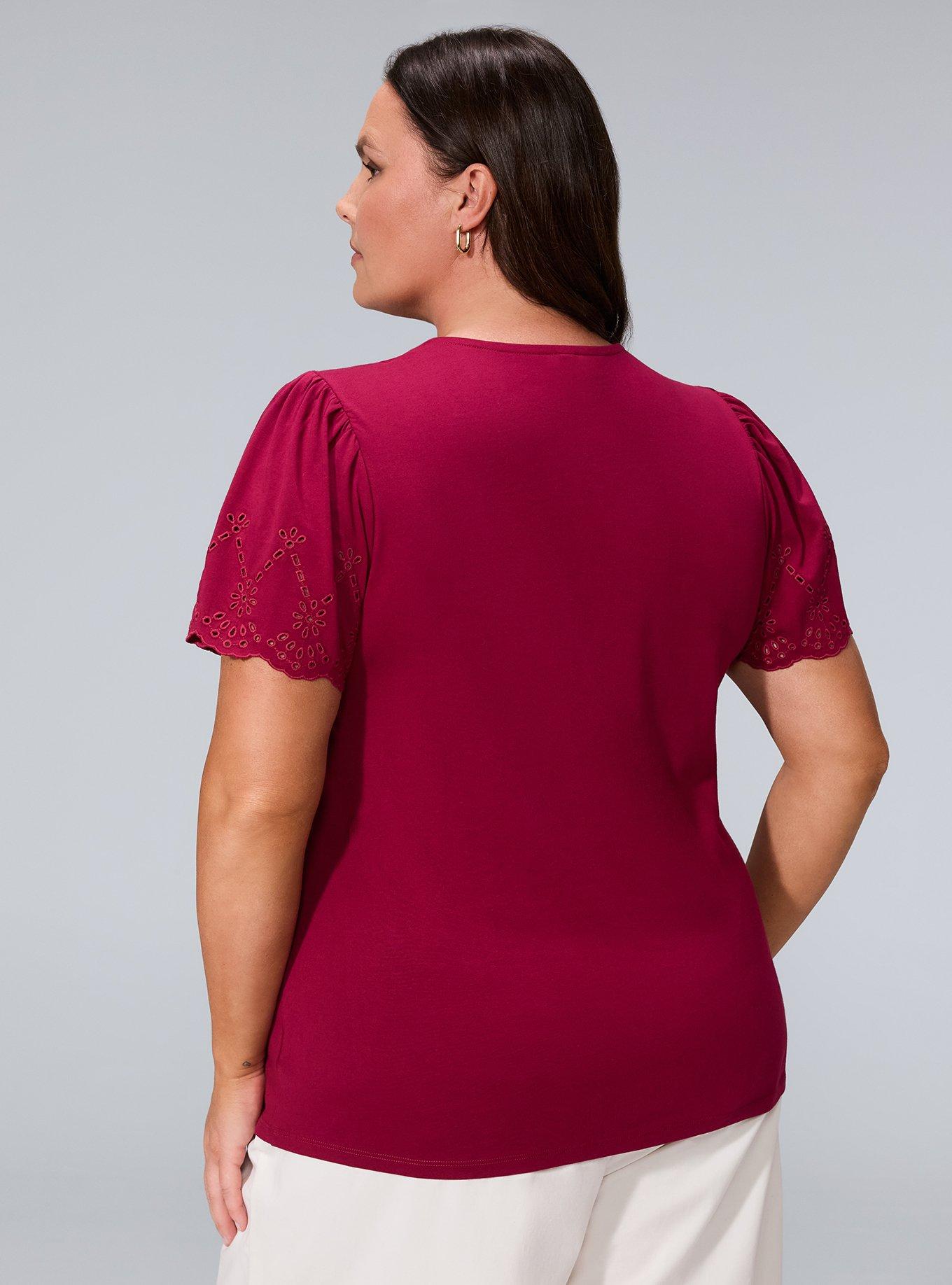 Belle Isle Eyelet Short Sleeve Top, BEET RED, alternate